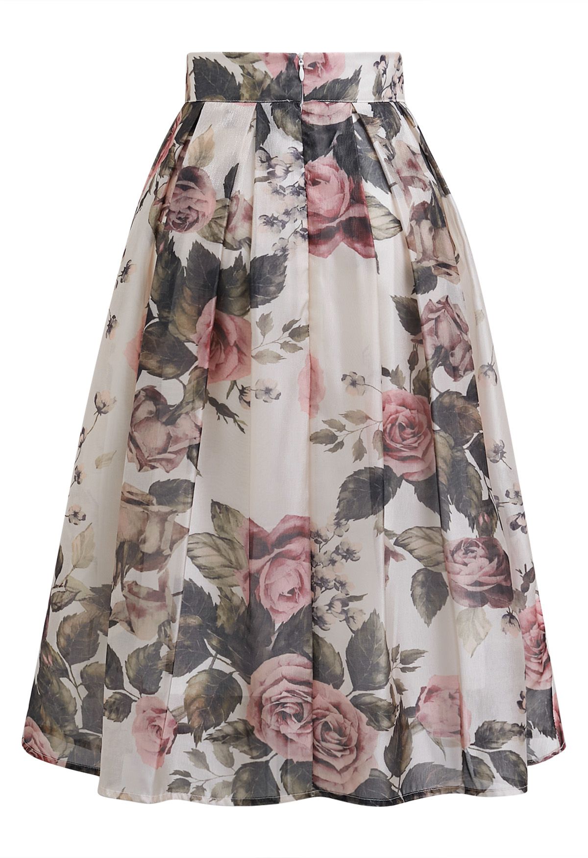 Serene Pink Rose Metallic Organza A-Line Midi Skirt