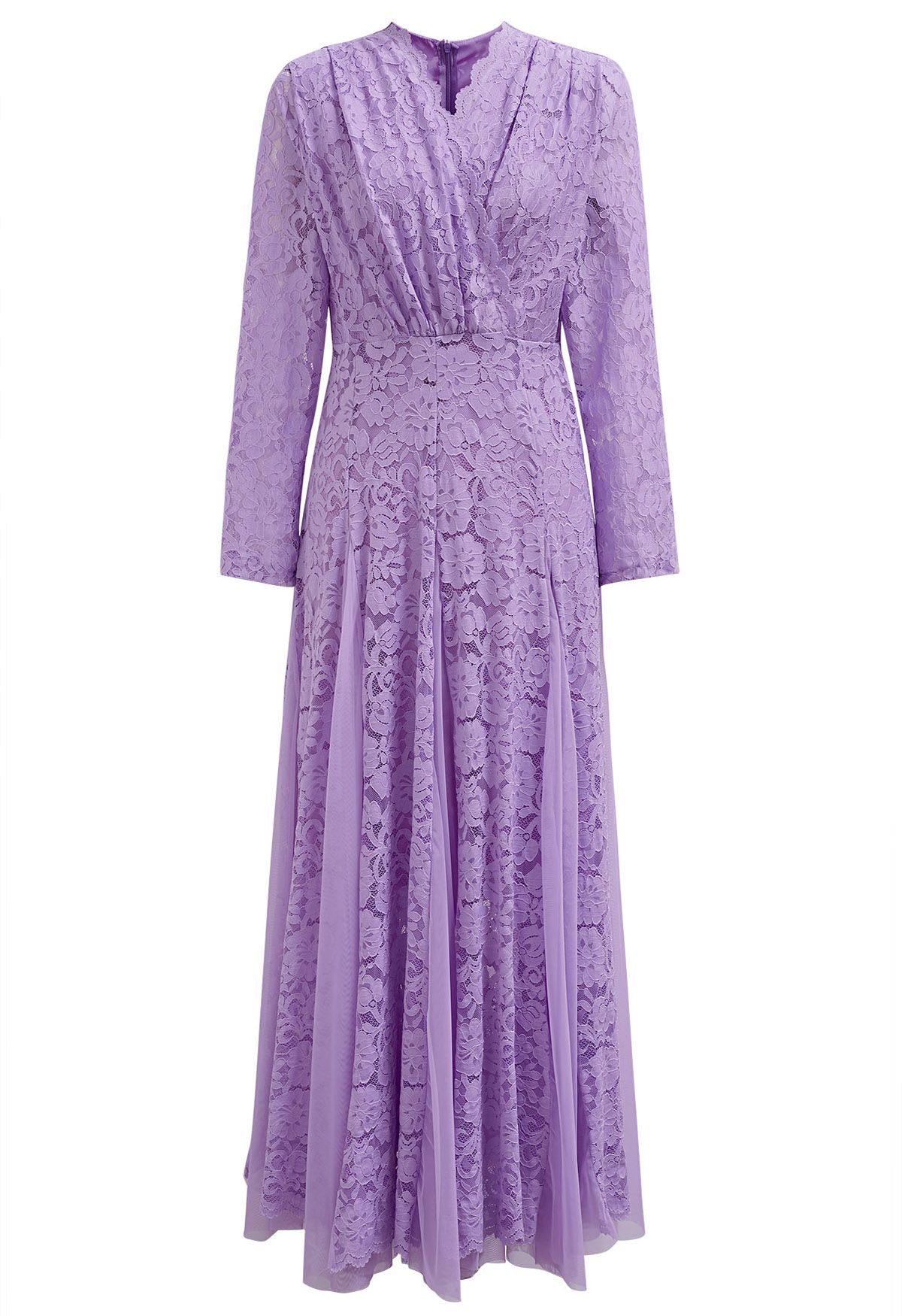 Floral Lace Mesh Panelled Maxi Dress in Lilac