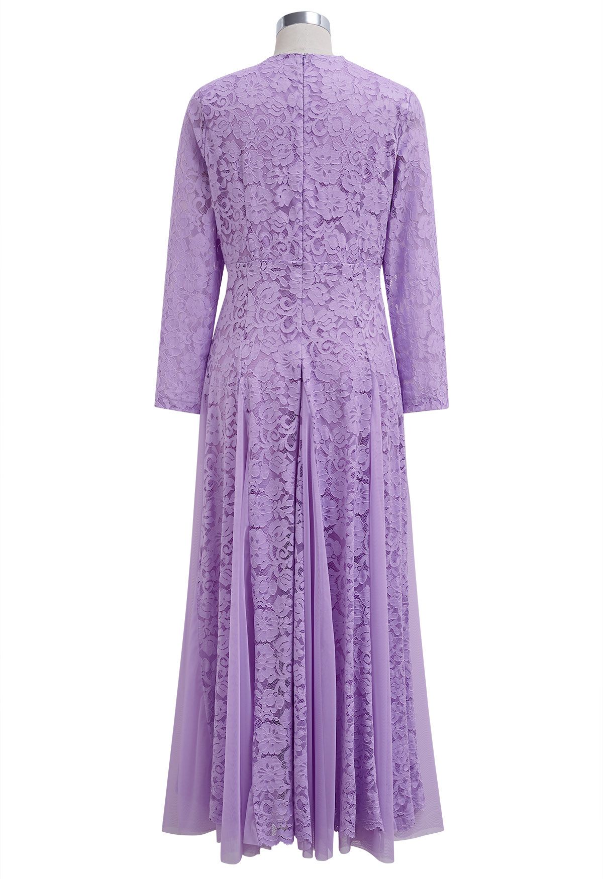 Floral Lace Mesh Panelled Maxi Dress in Lilac