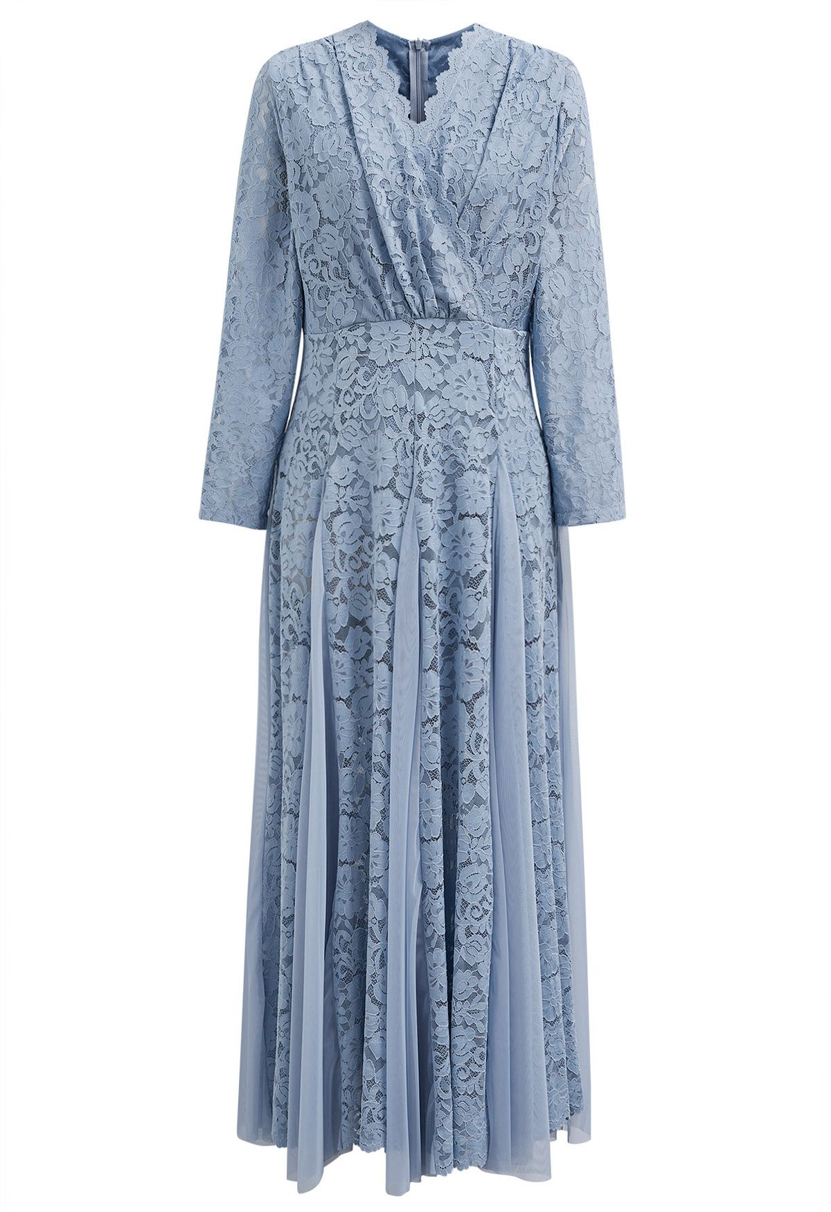 Floral Lace Mesh Panelled Maxi Dress in Blue