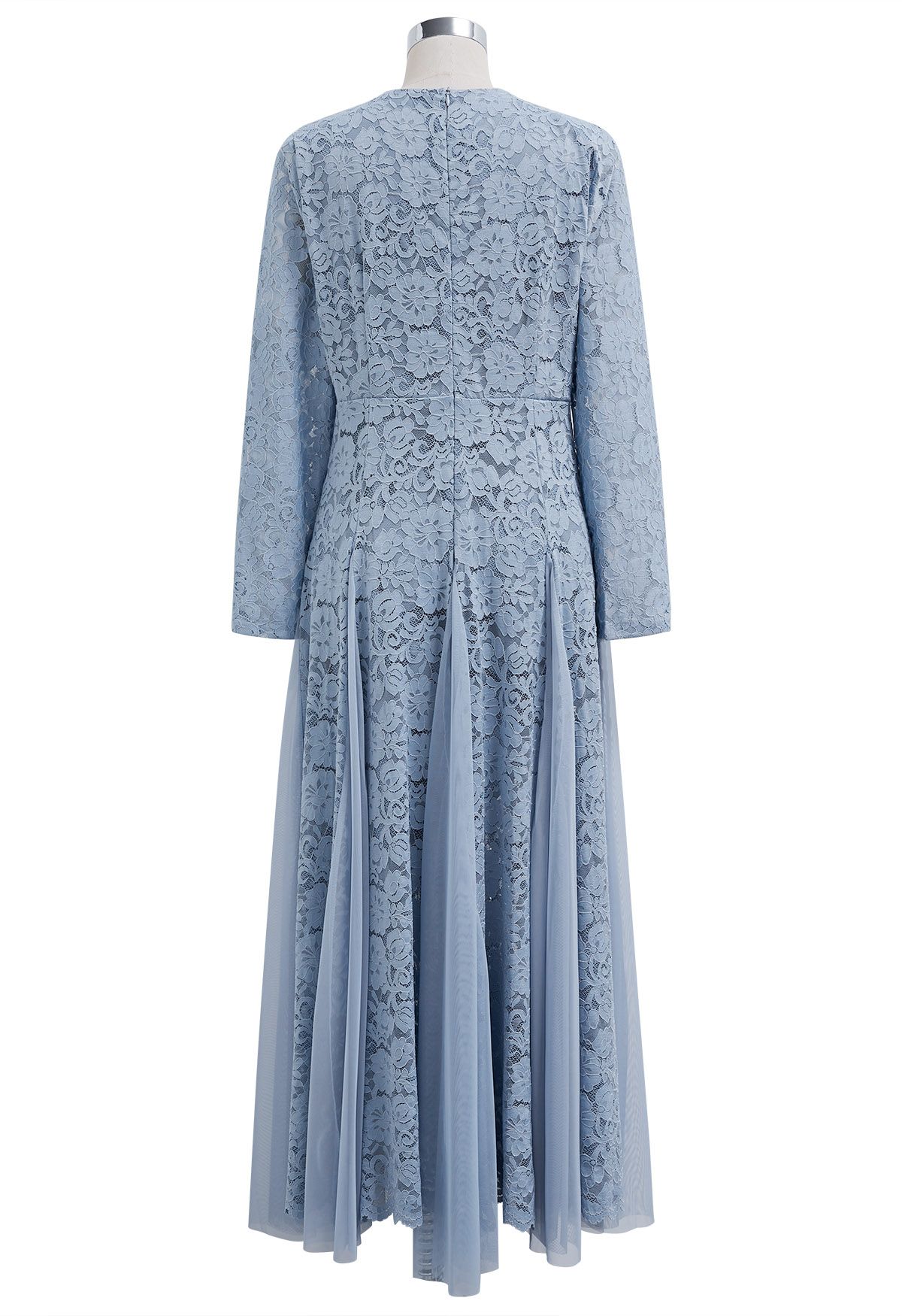 Floral Lace Mesh Panelled Maxi Dress in Blue