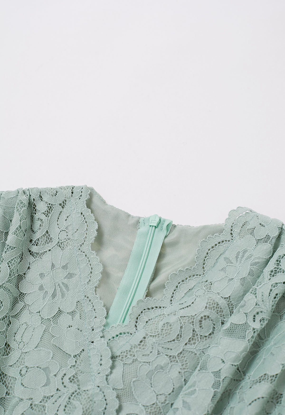 Floral Lace Mesh Panelled Maxi Dress in Pea Green