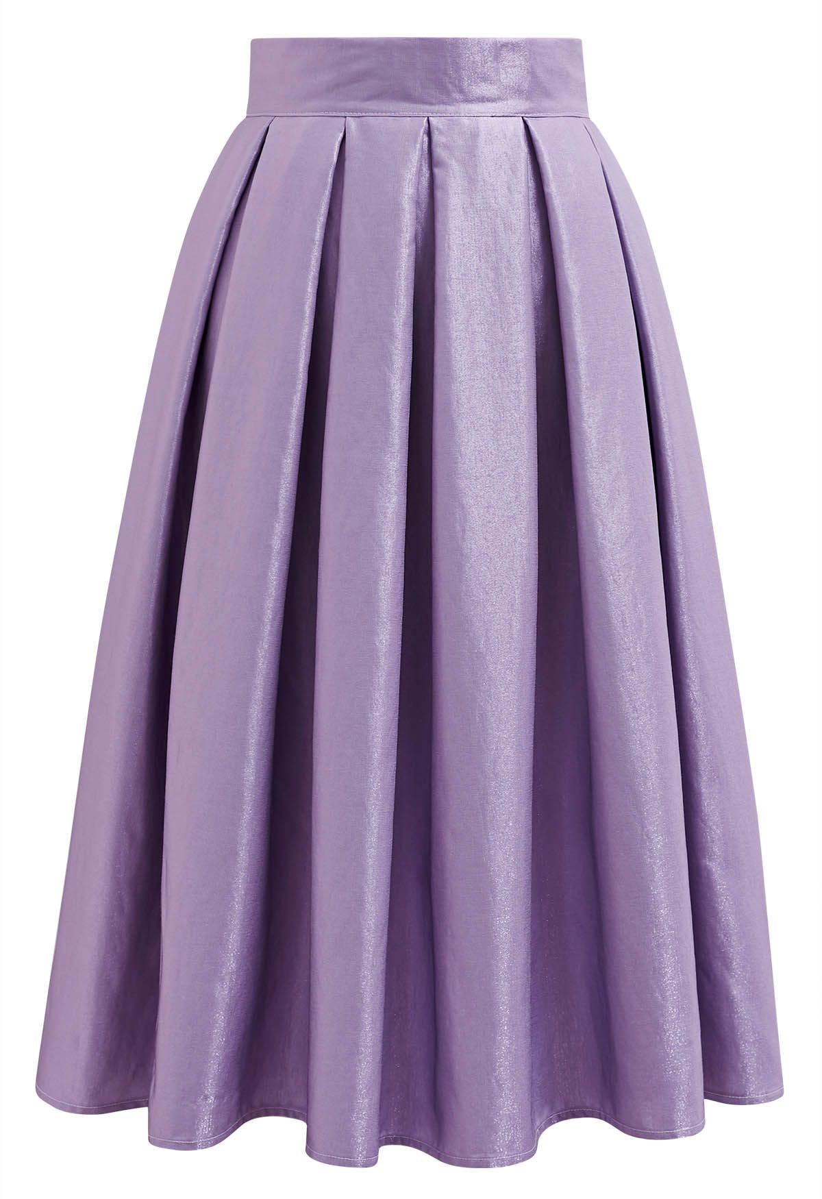 Lustrous Pleated Midi Skirt in Lilac