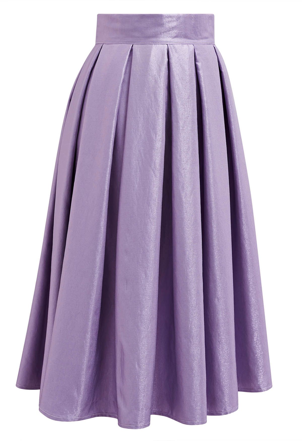 Lustrous Pleated Midi Skirt in Lilac