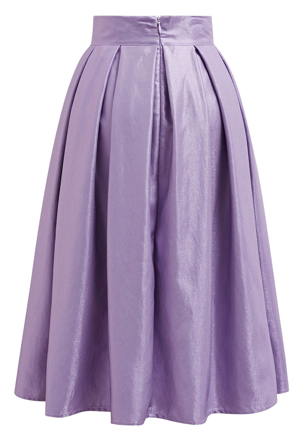 Lustrous Pleated Midi Skirt in Lilac