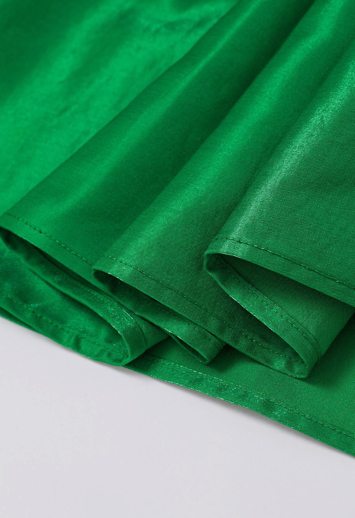 Lustrous Pleated Midi Skirt in Green