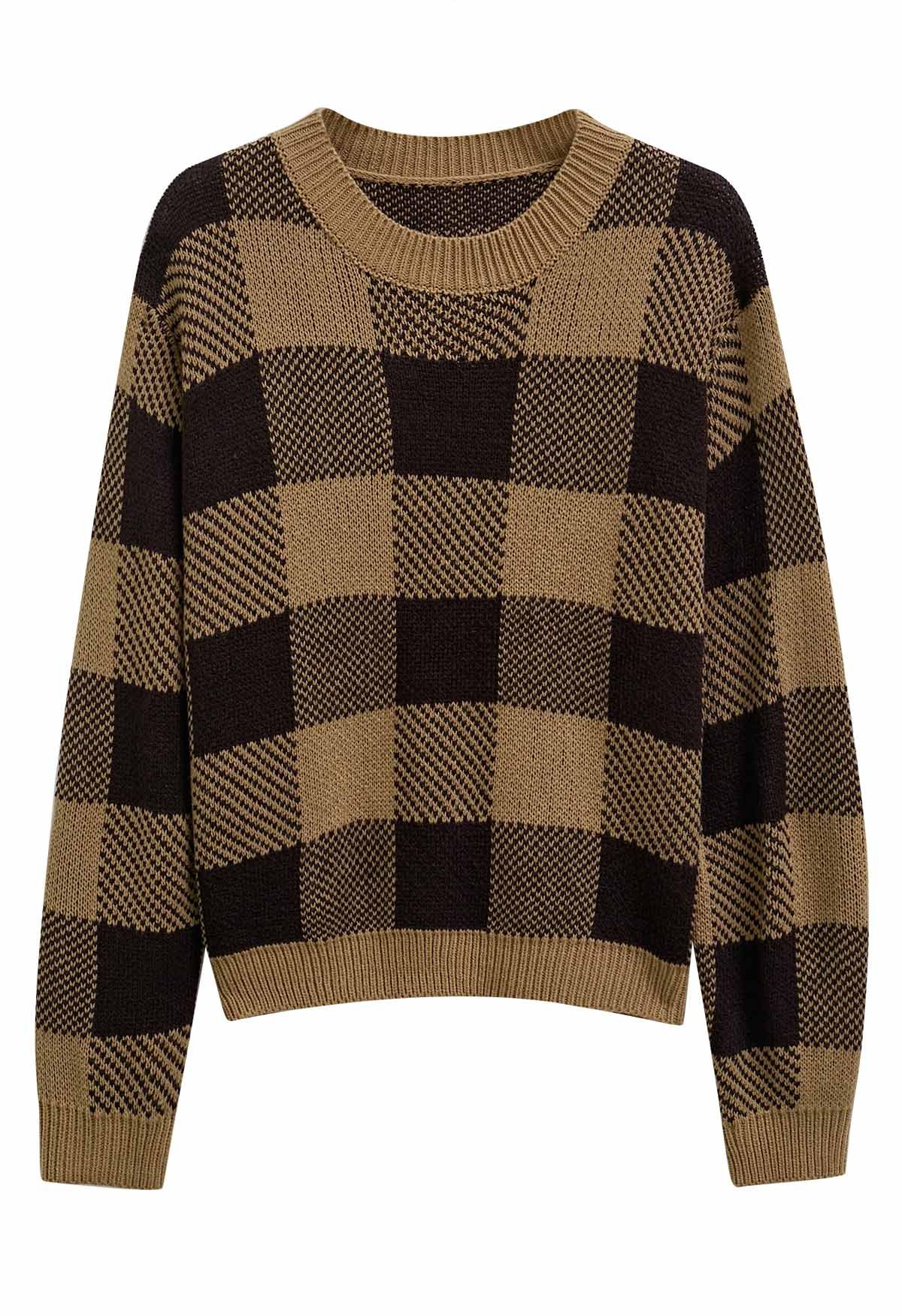 Houndstooth Check Pattern Knit Sweater