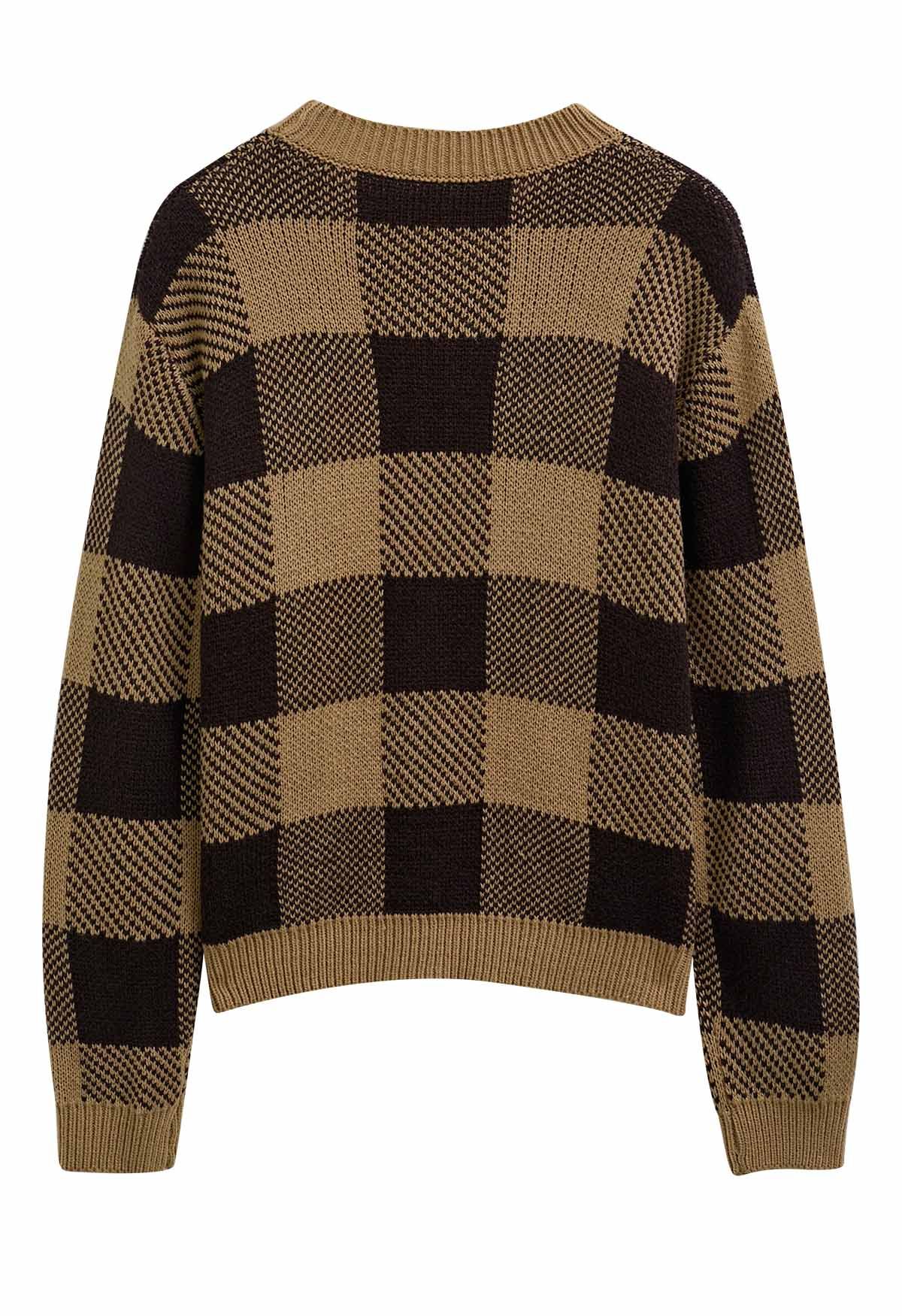 Houndstooth Check Pattern Knit Sweater