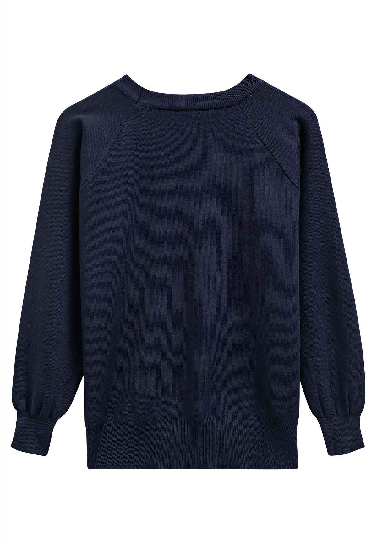 Solid Color Golden Buttoned Knit Top in Navy