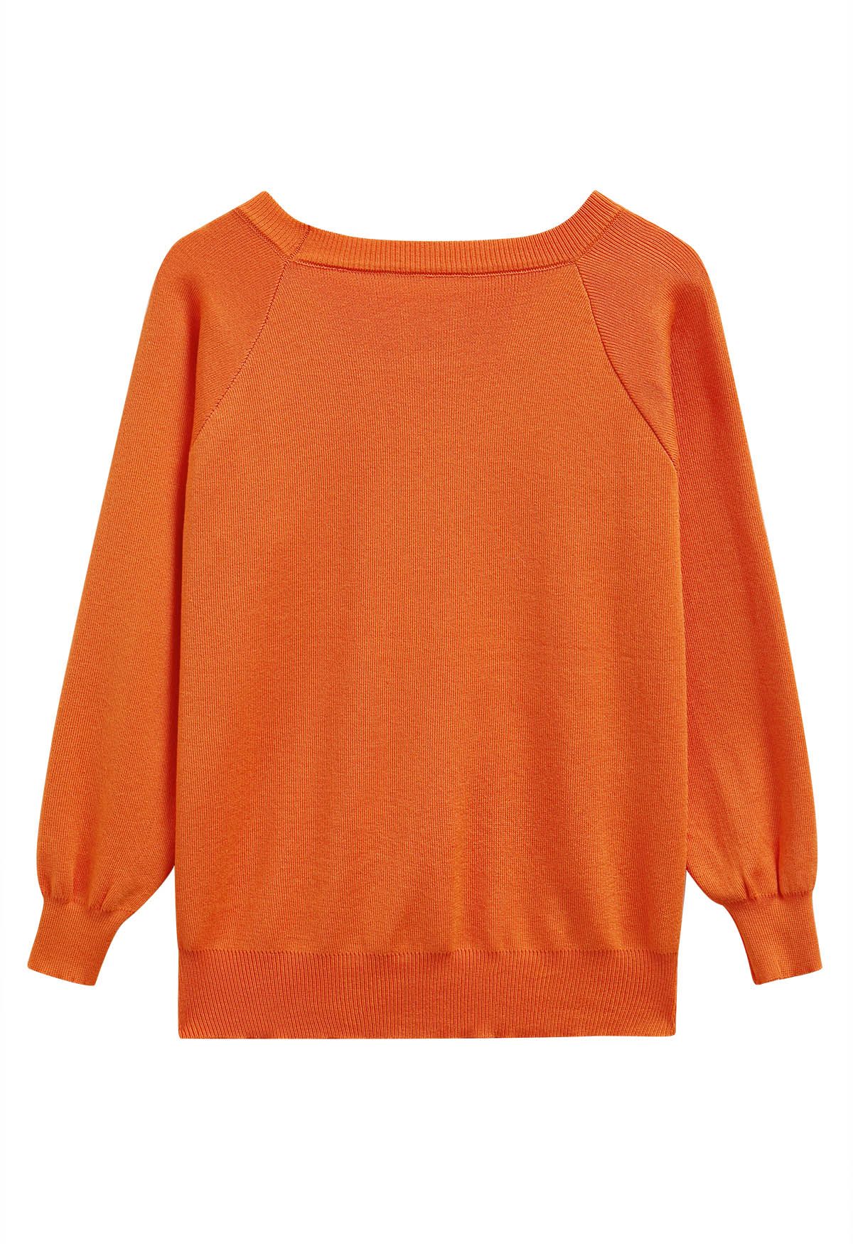 Solid Color Golden Buttoned Knit Top in Orange