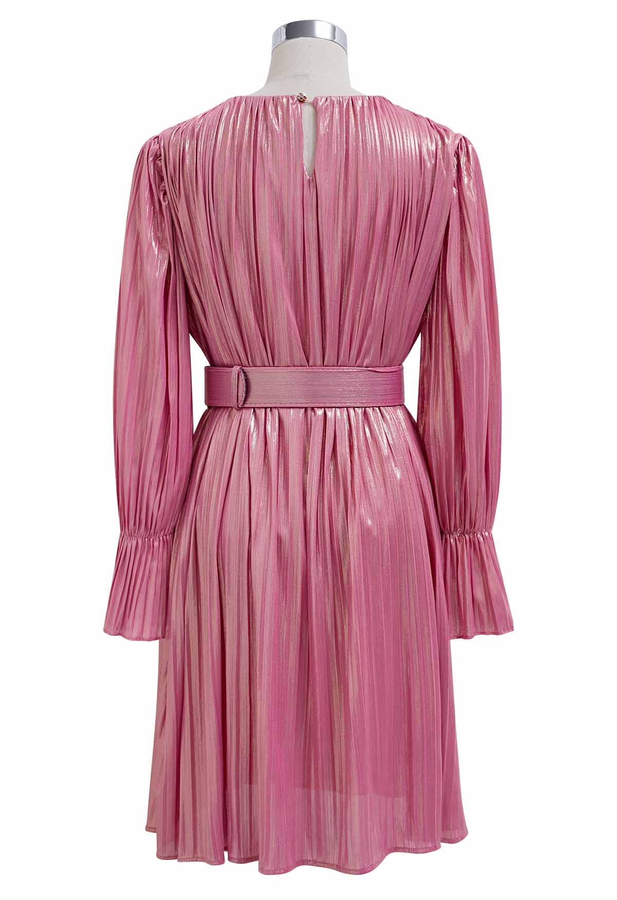 Glamorous Plisse Belted Mini Dress in Pink