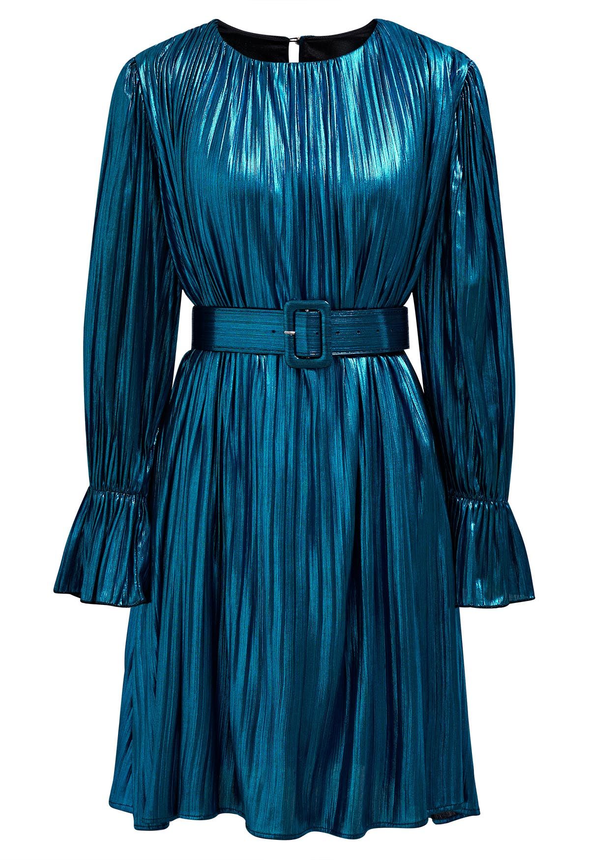 Glamorous Plisse Belted Mini Dress in Indigo