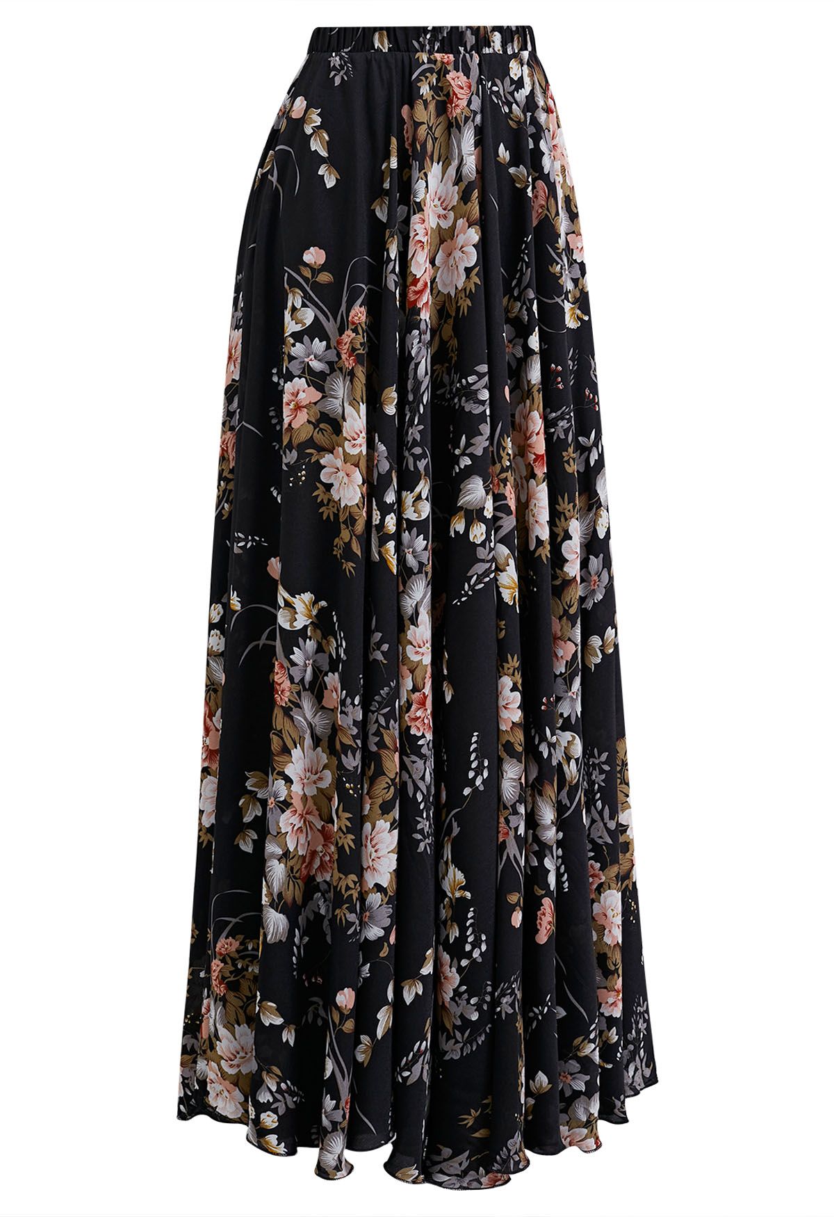 Spellbinding Bouquet Chiffon Maxi Skirt in Black - Retro, Indie and ...