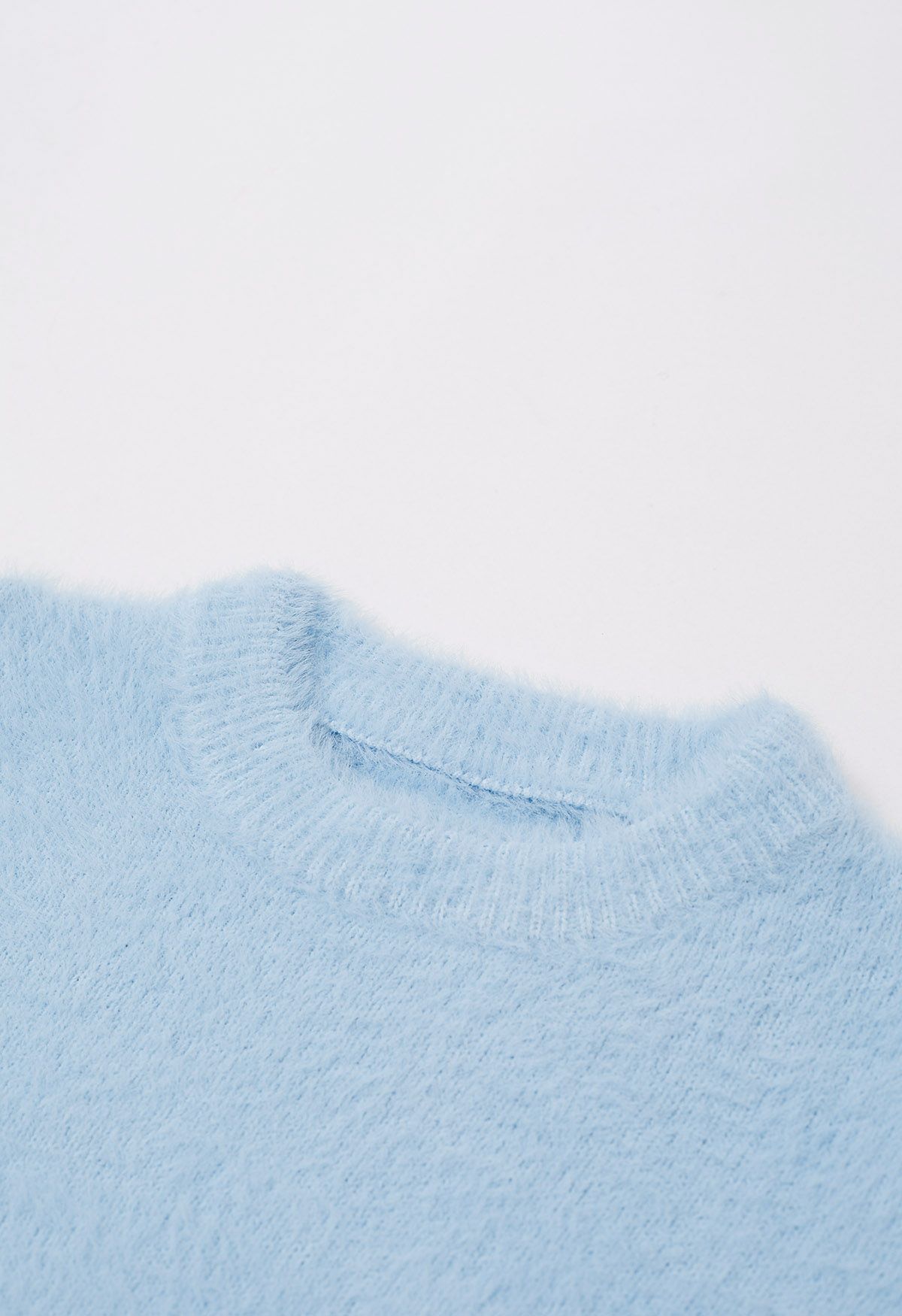 Blue Round Neck Fuzzy Knit Sweater