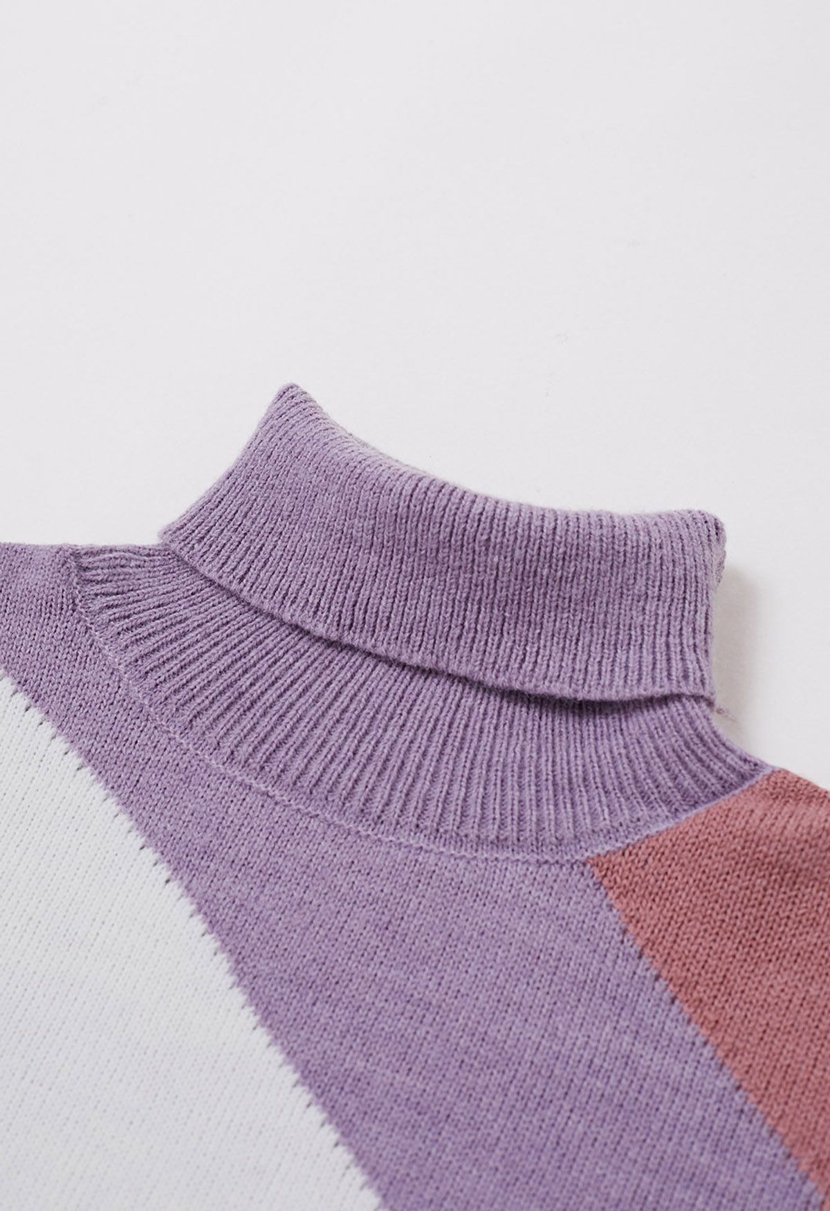 Striped Color Block Turtleneck Knit Sweater in Purple