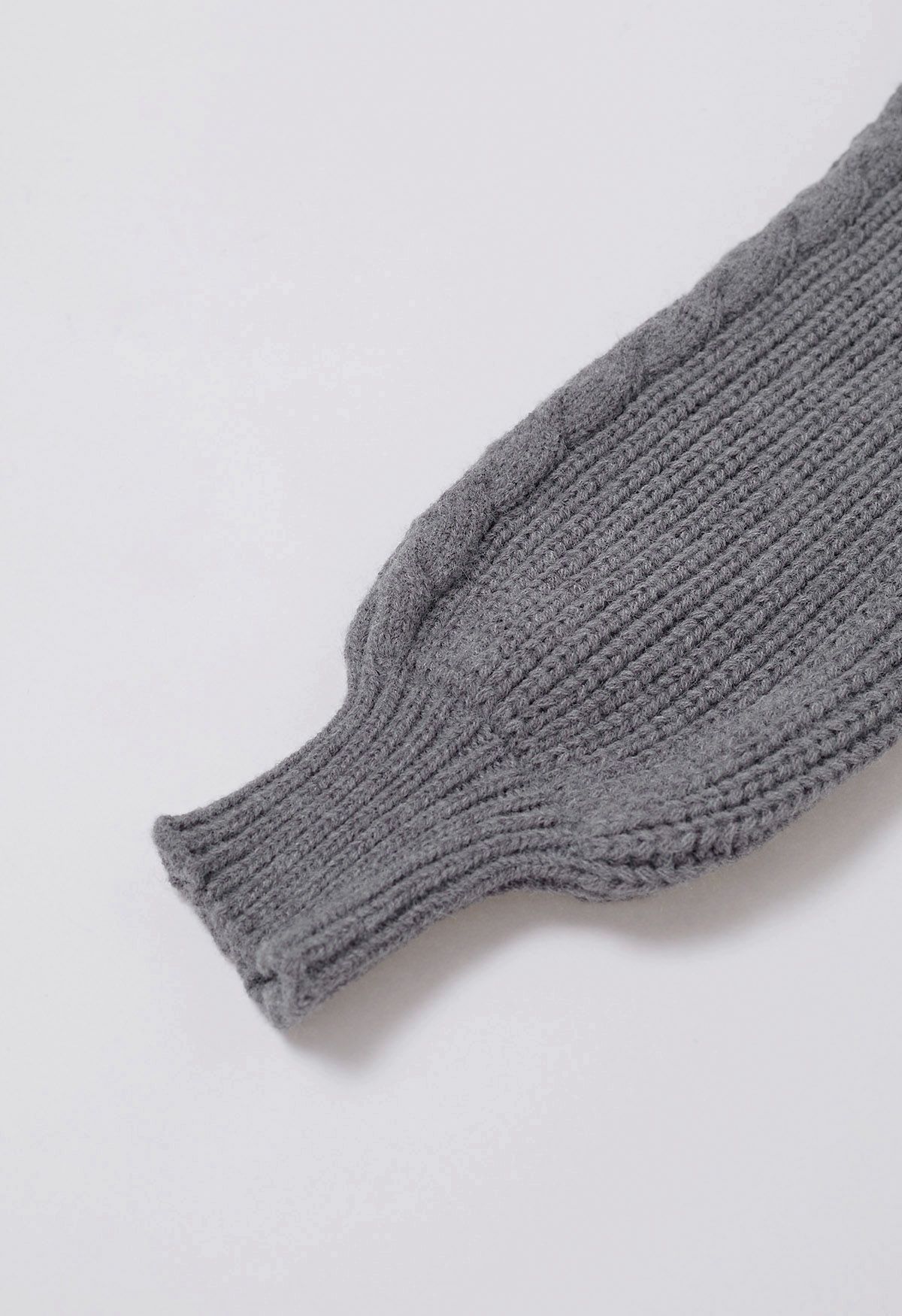 Collar Spliced Cable Knit Sweater in Grey