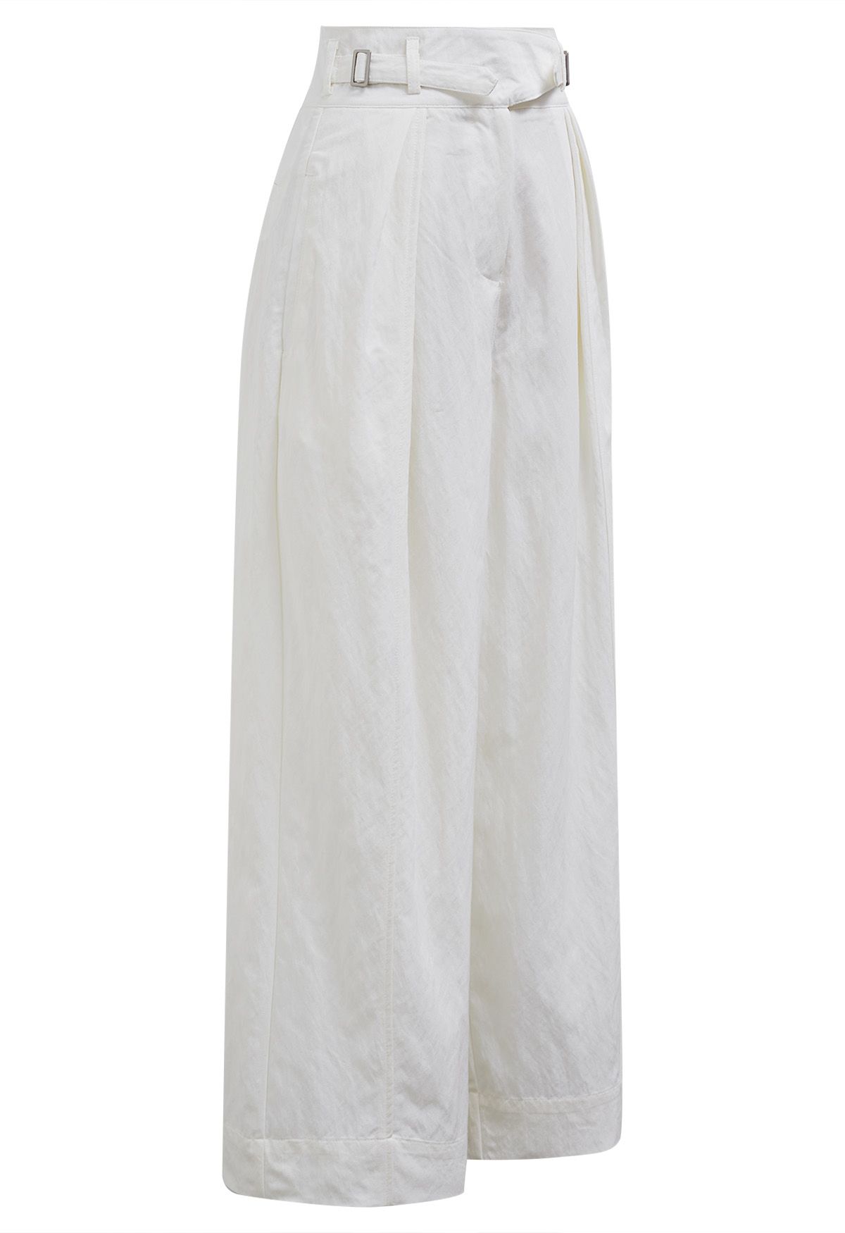 Casual Belted Wide-Leg Pants in White