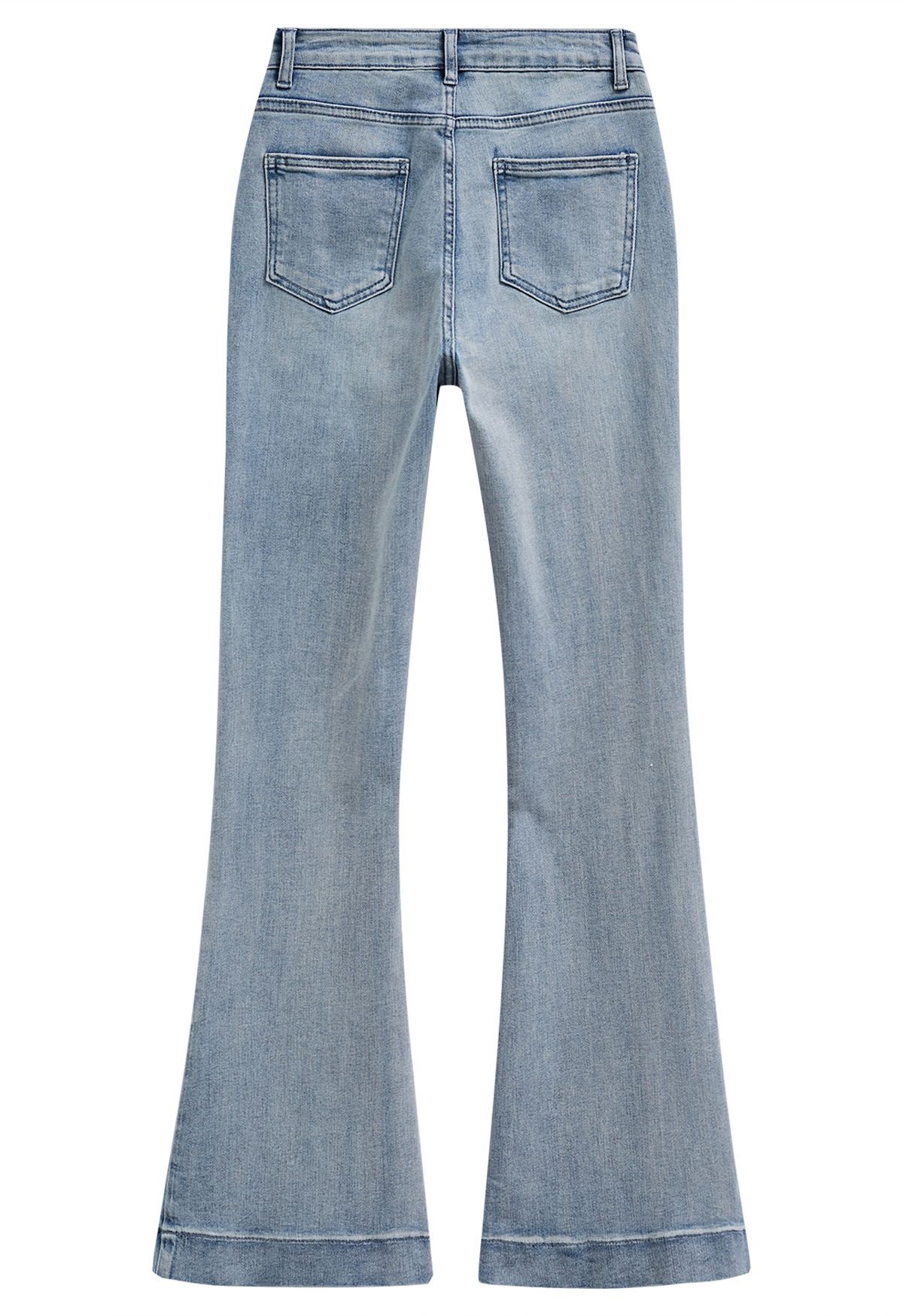 On-Trend High Waist Flare Leg Jeans in Blue - Retro, Indie and Unique ...