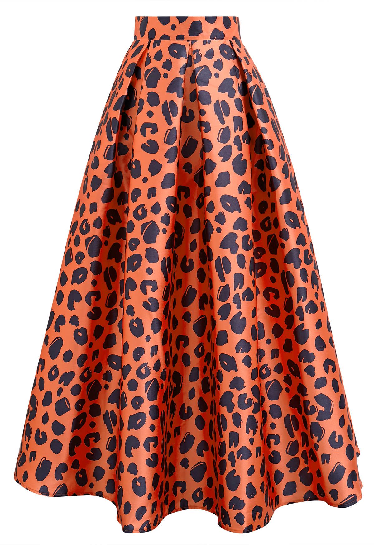 Leopard Print Pleated Maxi Skirt