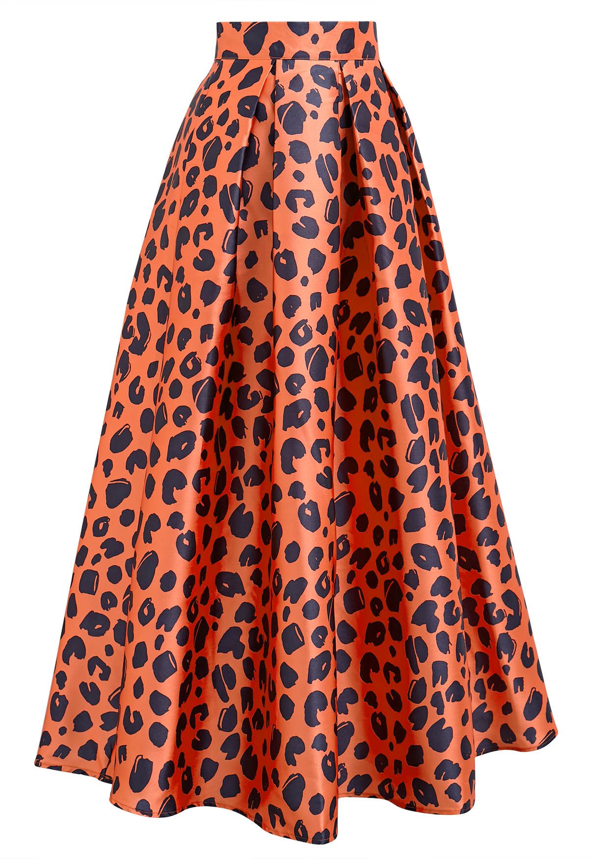 Leopard Print Pleated Maxi Skirt