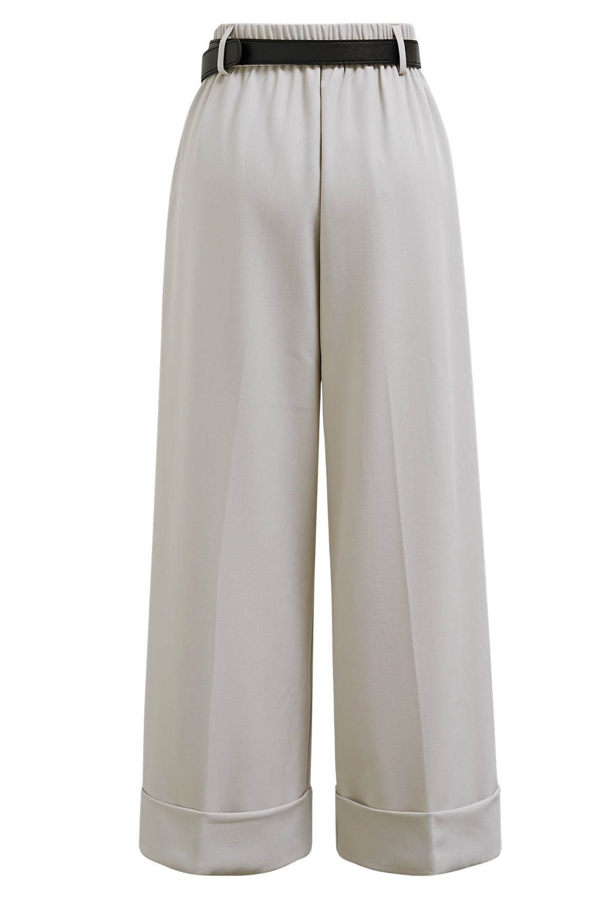 Folded Hem Belted Straight-Leg Pants