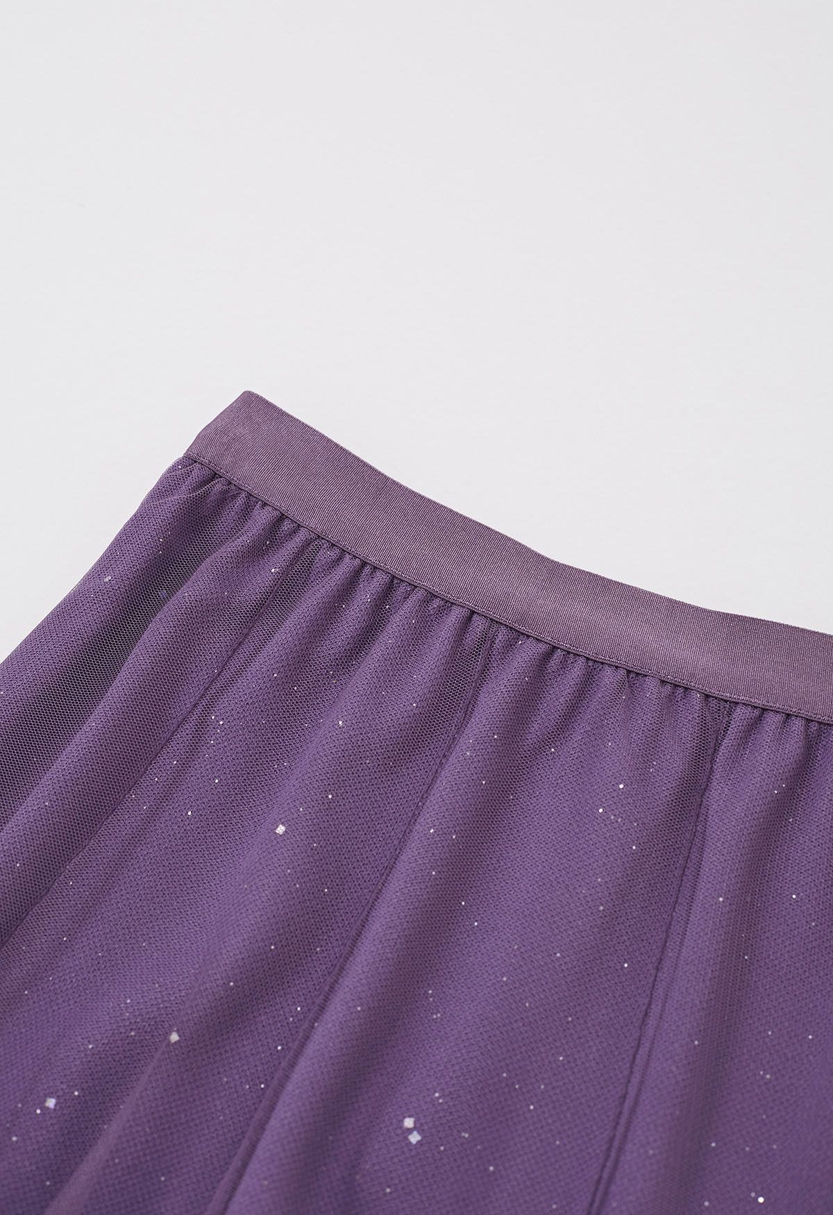 Venus Glitter Mesh Tulle Midi Skirt in Lavender