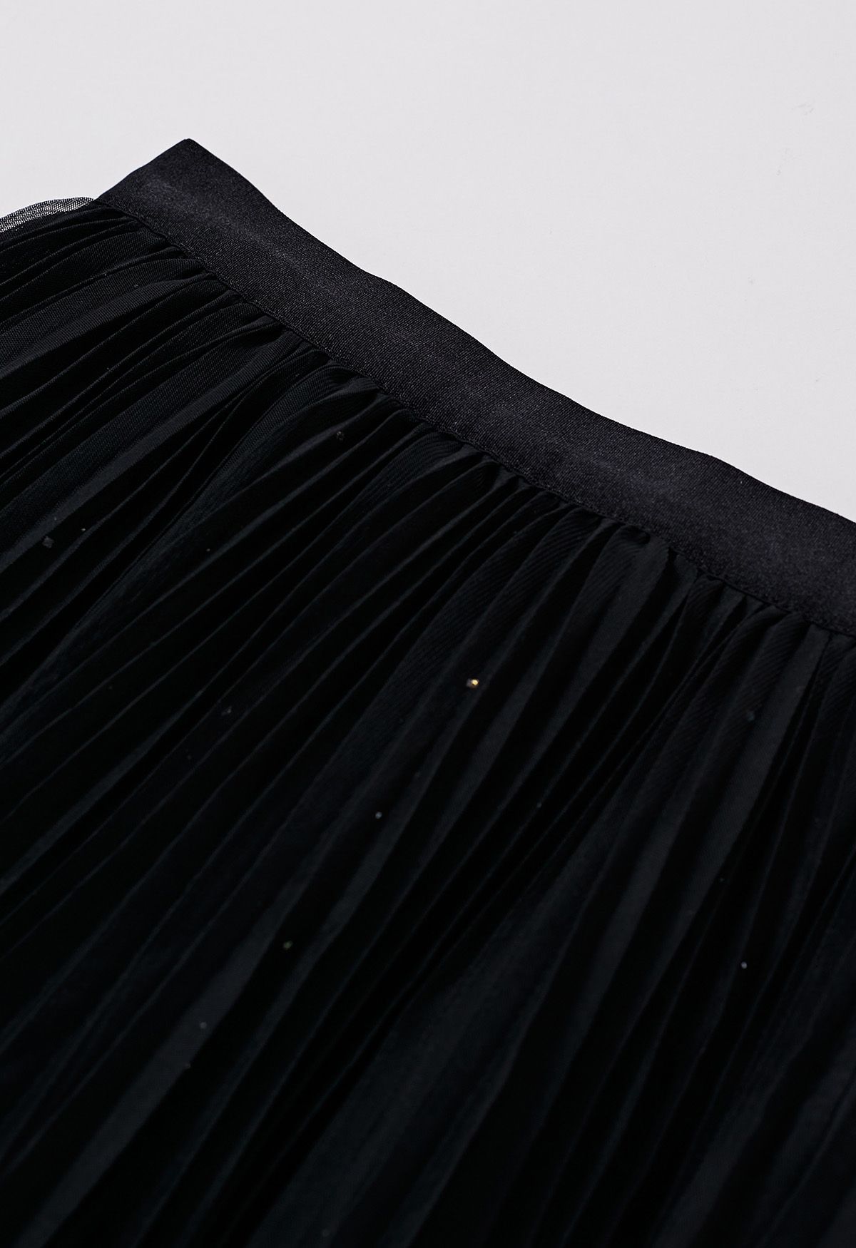 Glitter Trim Pleated Mesh Tulle Skirt in Black