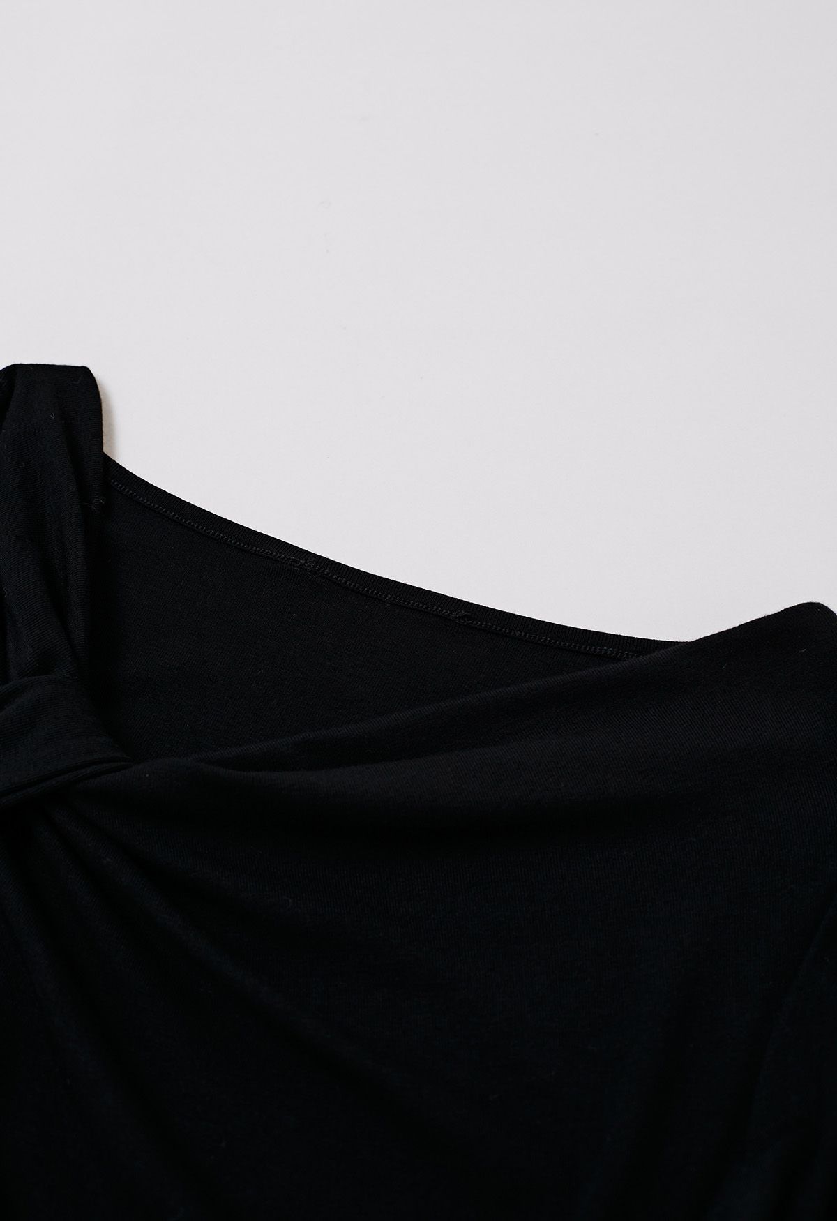 Side Knotted Soft Cotton Top in Black