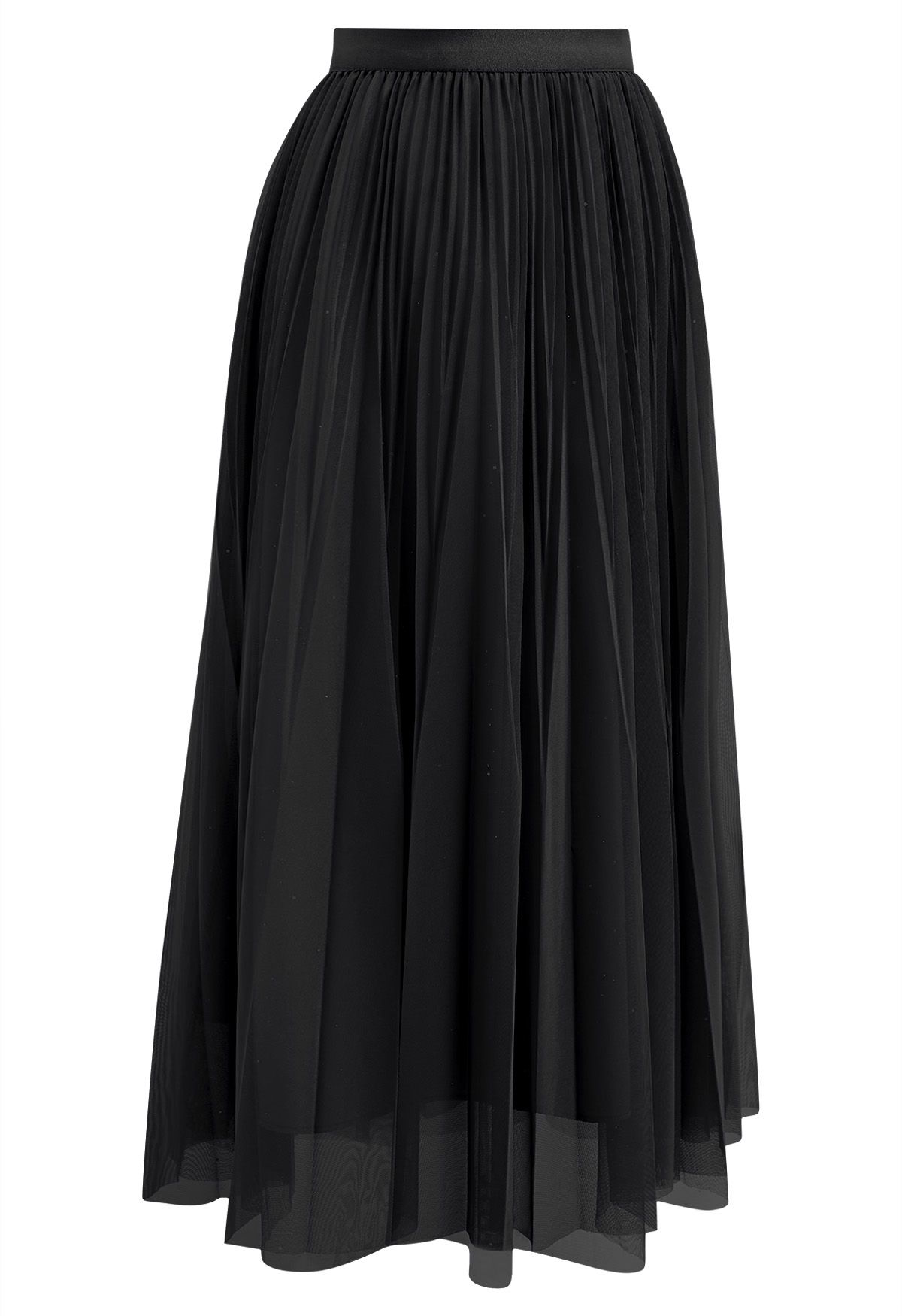 Glitter Trim Pleated Mesh Tulle Skirt in Black