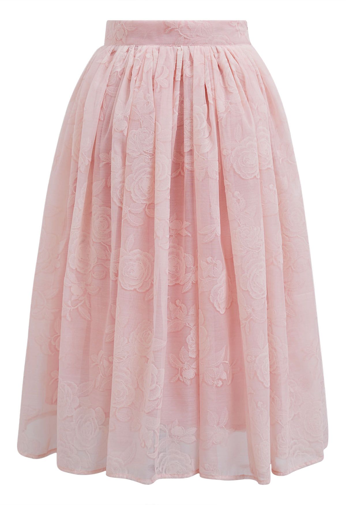 Velvet Rose Texture Organza Midi Skirt in Pink - Retro, Indie and ...