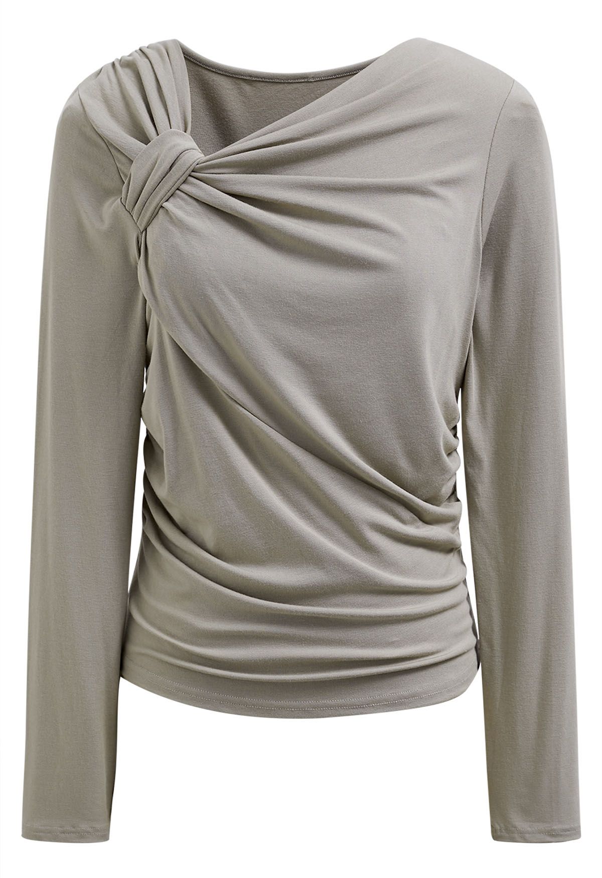 Side Knotted Soft Cotton Top in Sage