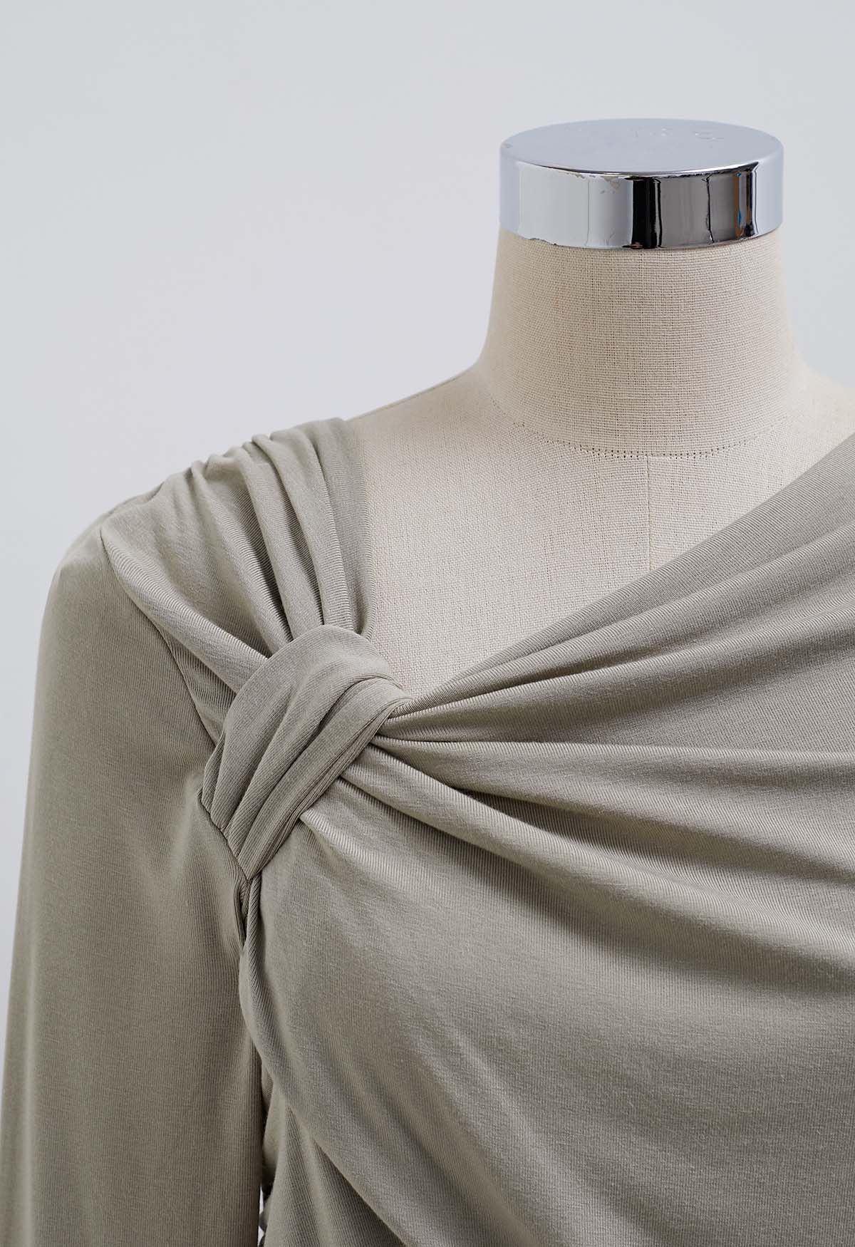 Side Knotted Soft Cotton Top in Sage