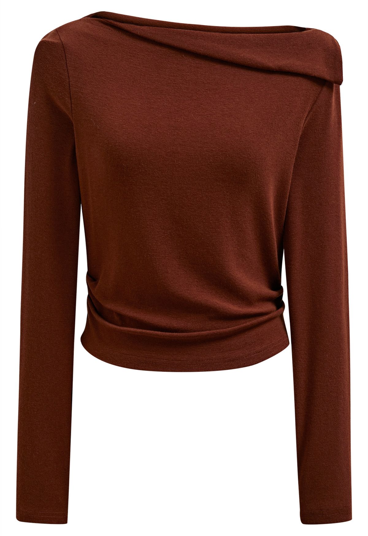 Solid Folded Neck Cotton Top in Rust