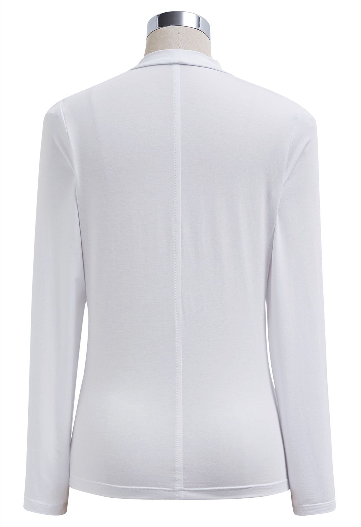 Ruched Accent Mock Neck Fitted Top in White