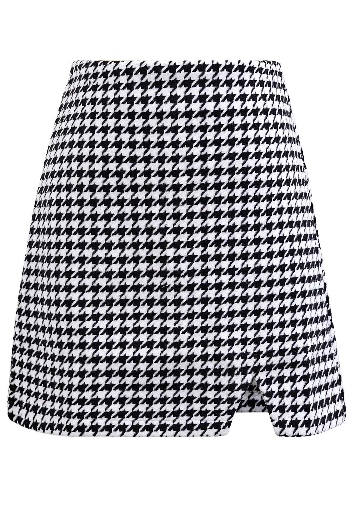 Houndstooth Notch Hem Mini Skirt