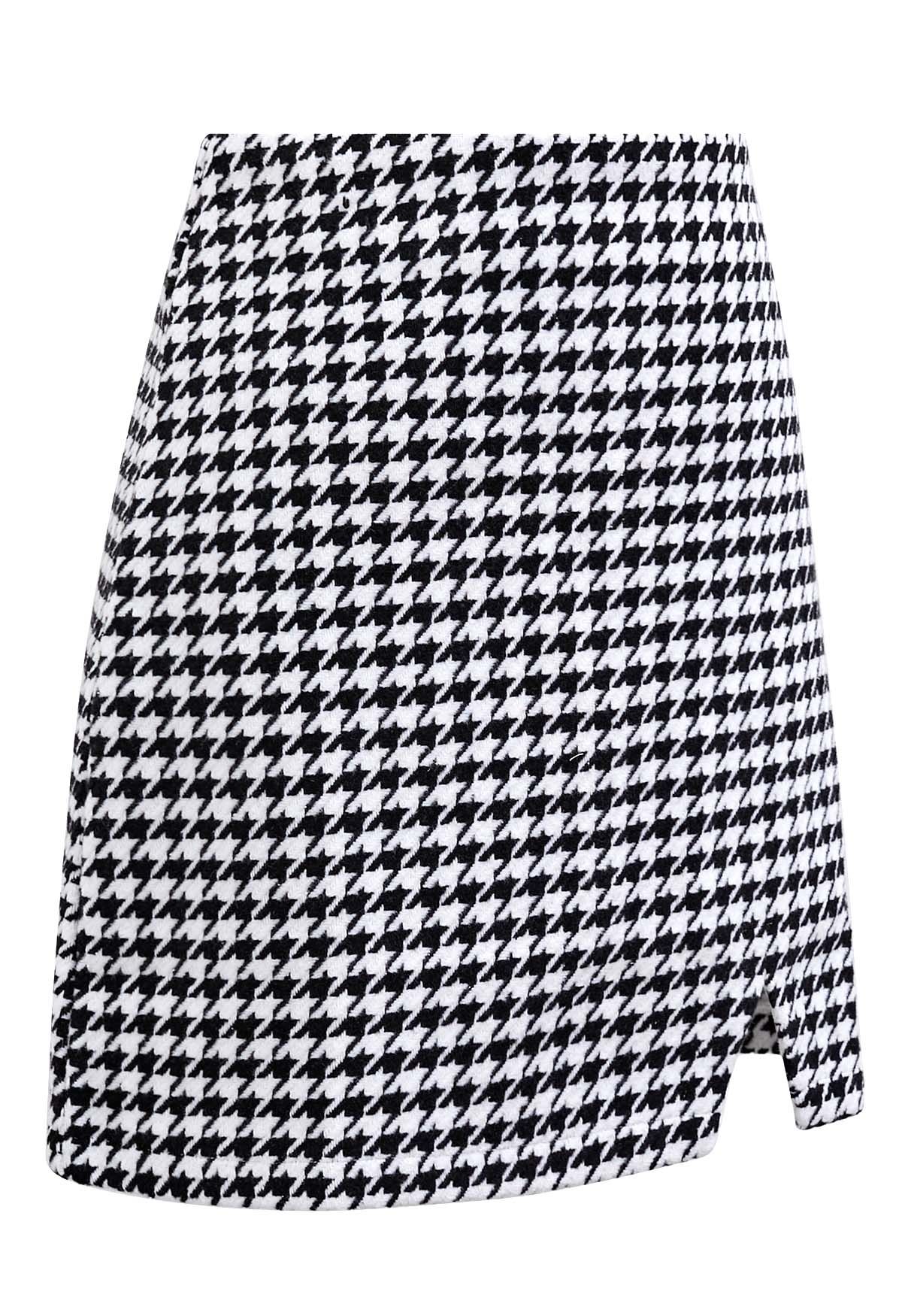 Houndstooth Notch Hem Mini Skirt