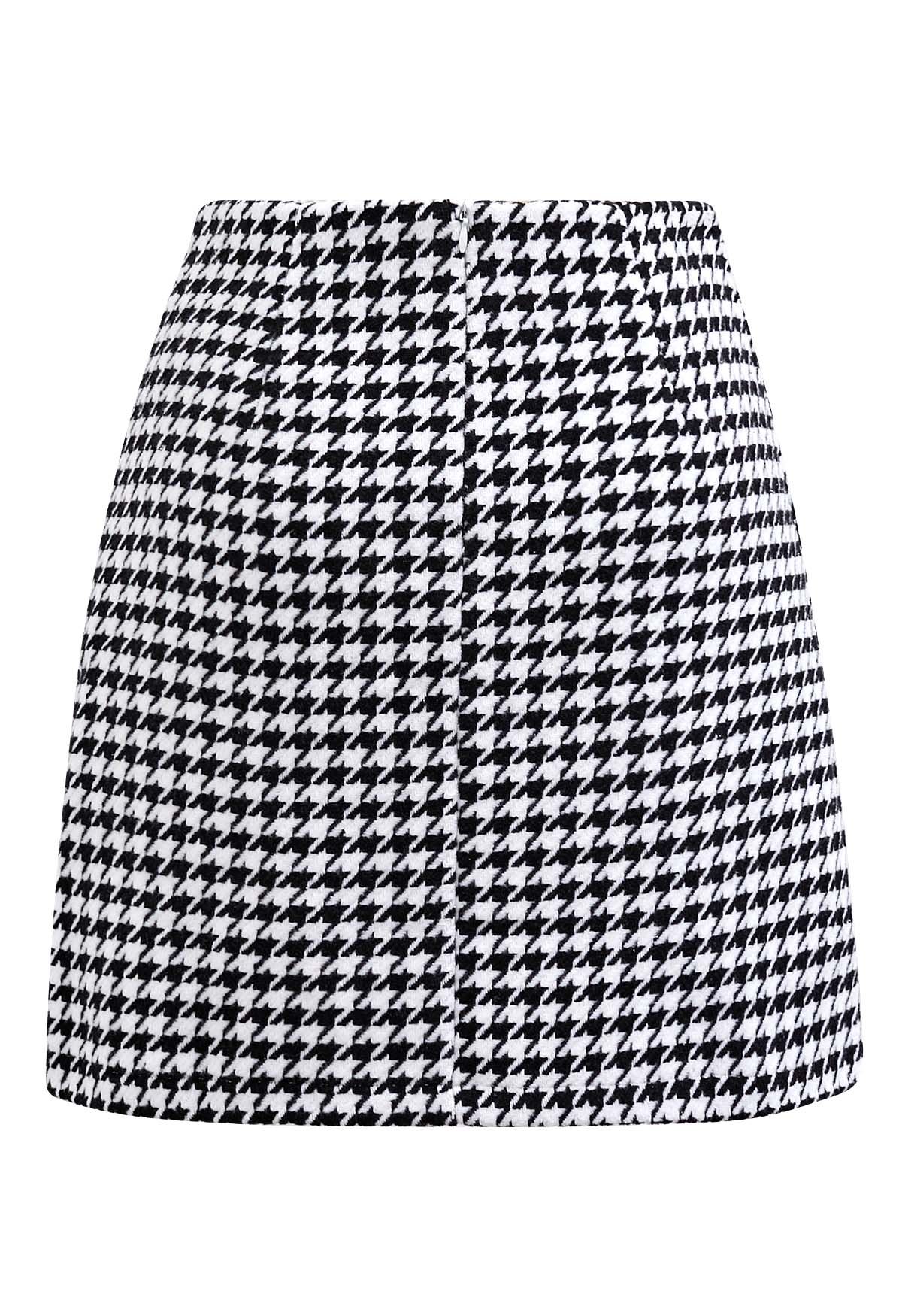 Houndstooth Notch Hem Mini Skirt