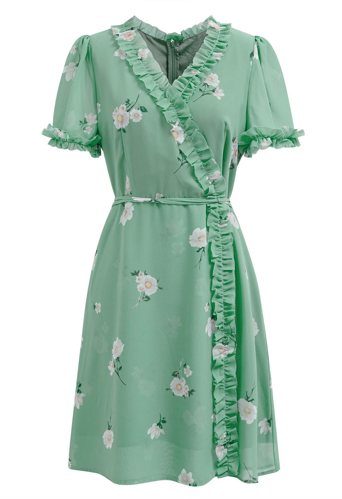 Floral Ruffled Tie-Waist Chiffon Dress