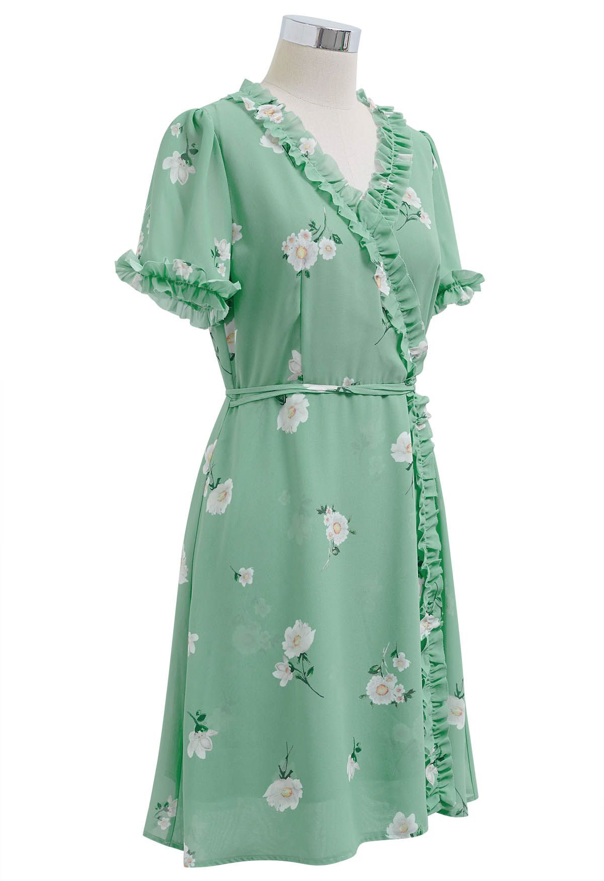 Floral Ruffled Tie-Waist Chiffon Dress