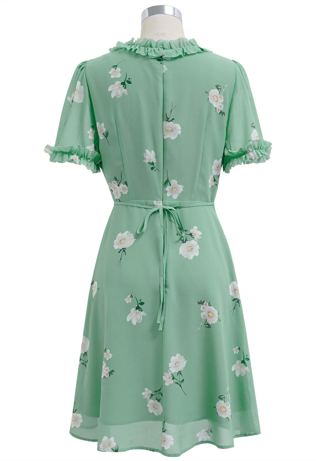 Floral Ruffled Tie-Waist Chiffon Dress