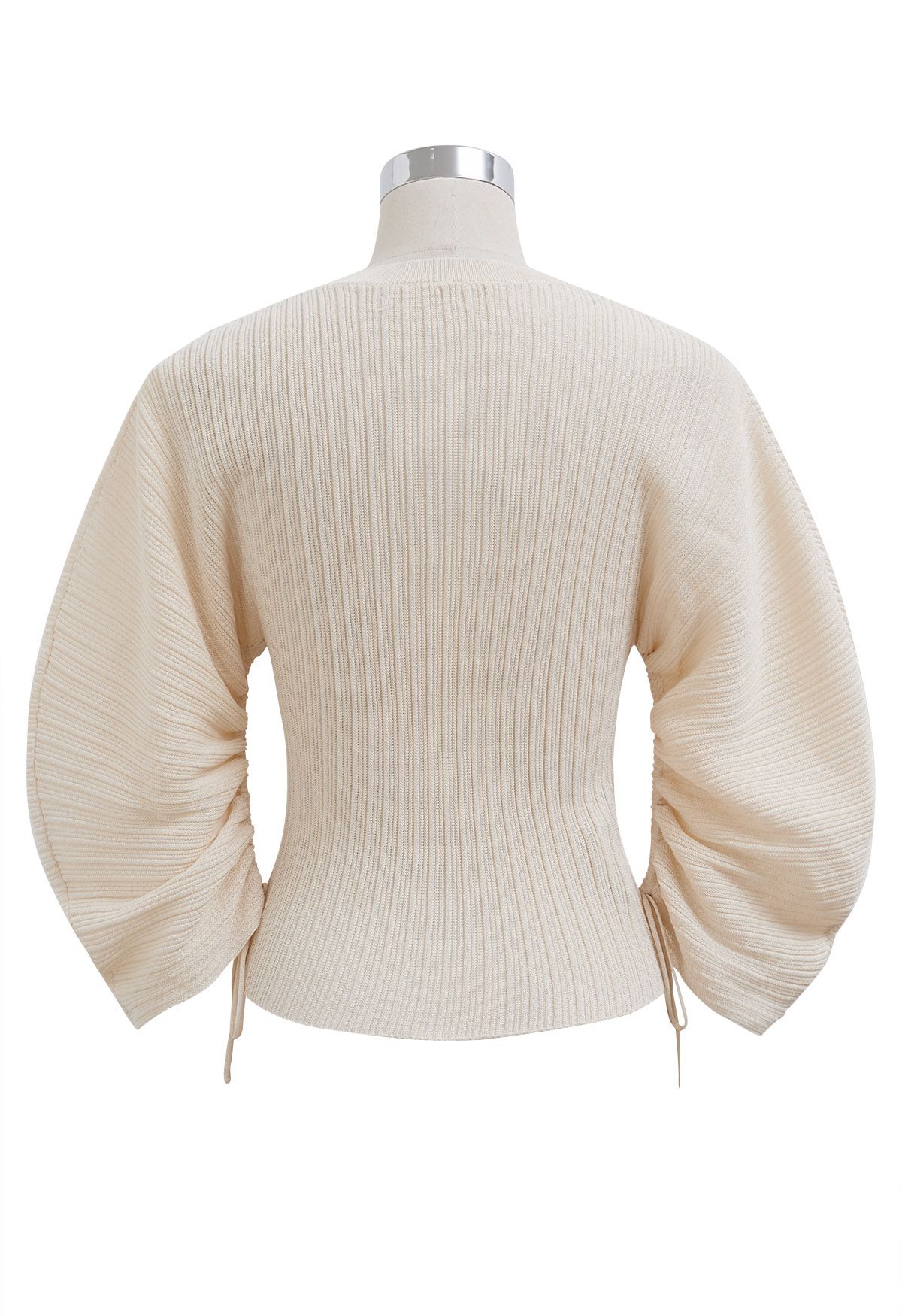 Drawstring Sleeves Ribbed Texture Top