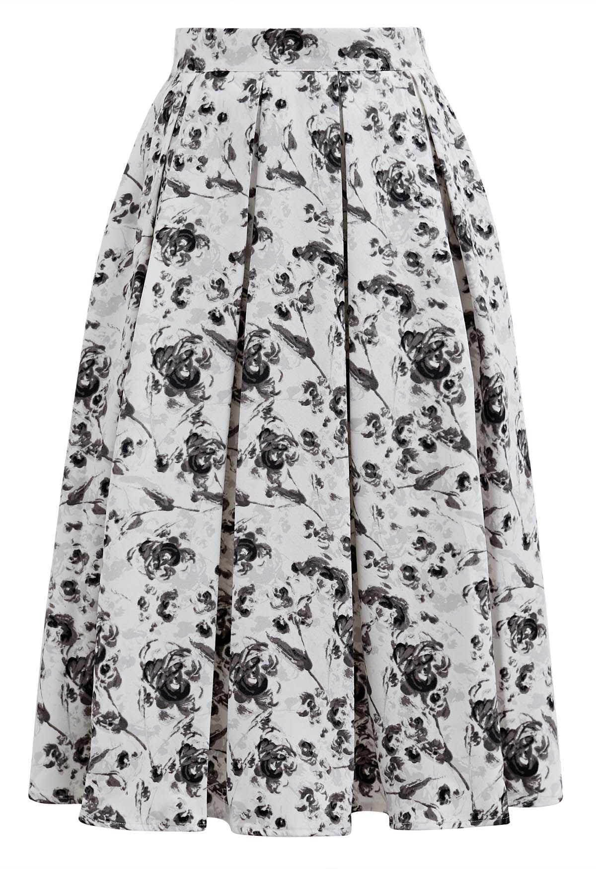 Inky Floral Pleated A-Line Skirt