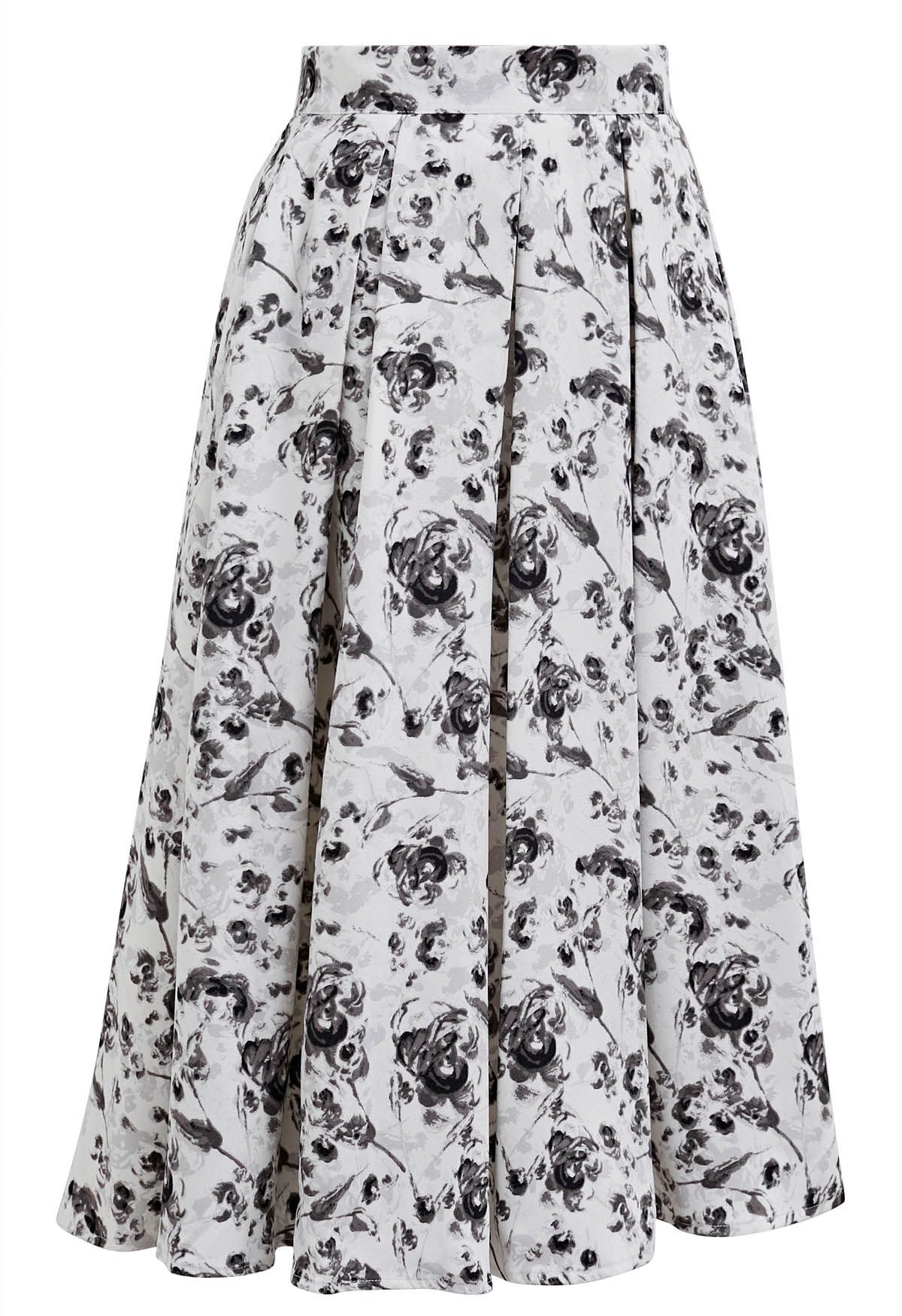 Inky Floral Pleated A-Line Skirt