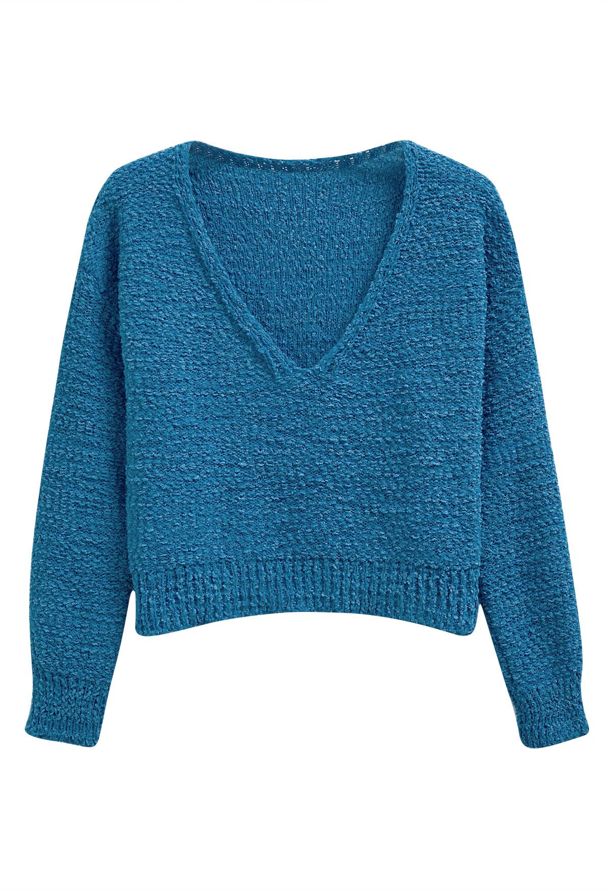 V-Neck Comfy Knit Sweater in Teal