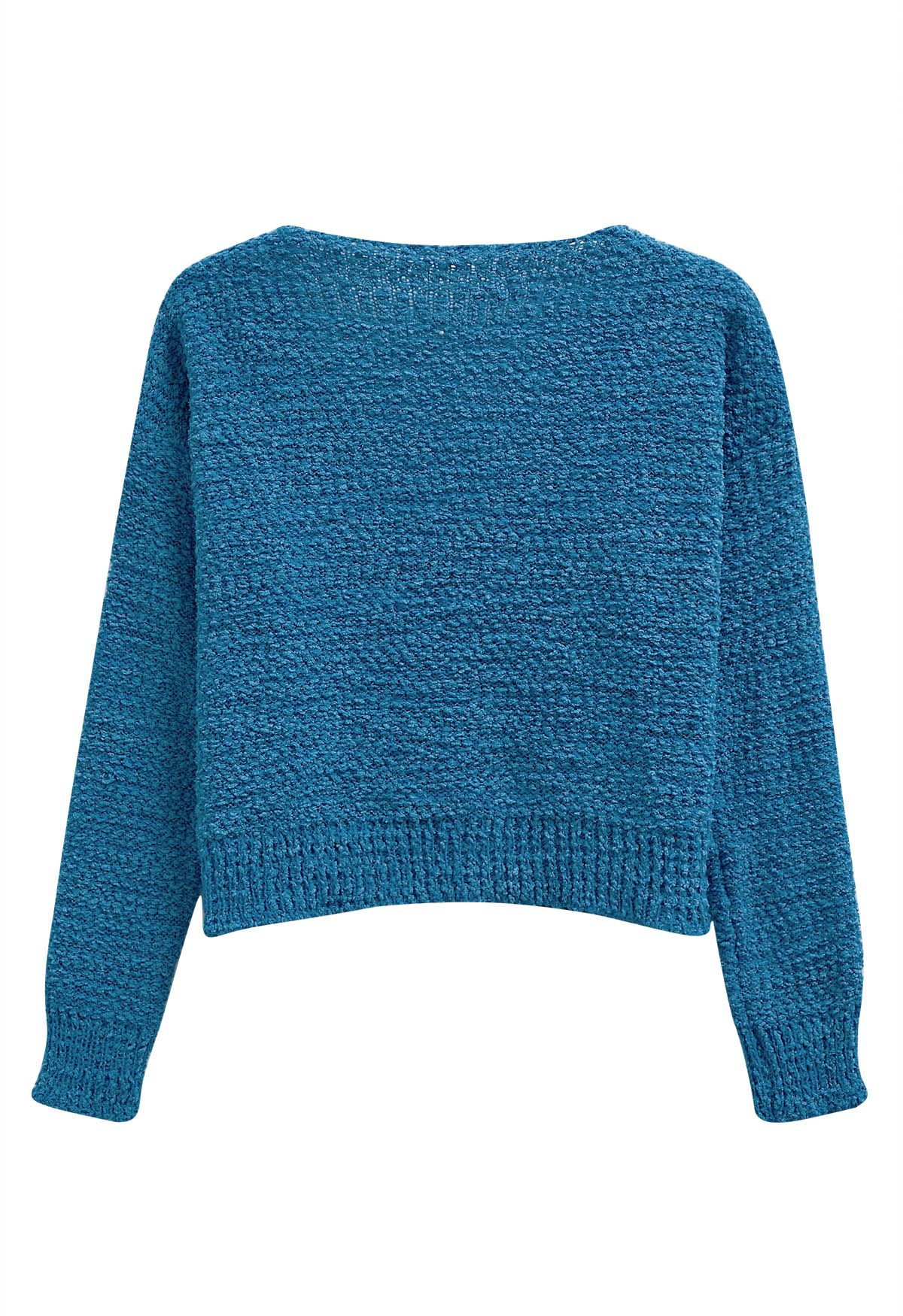 V-Neck Comfy Knit Sweater in Teal