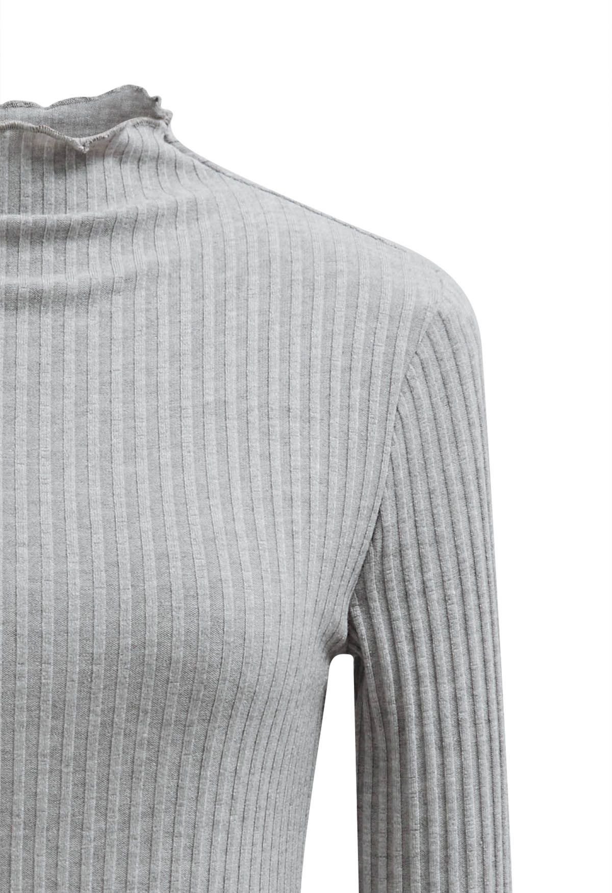 Lettuce Edge Knit Top in Grey