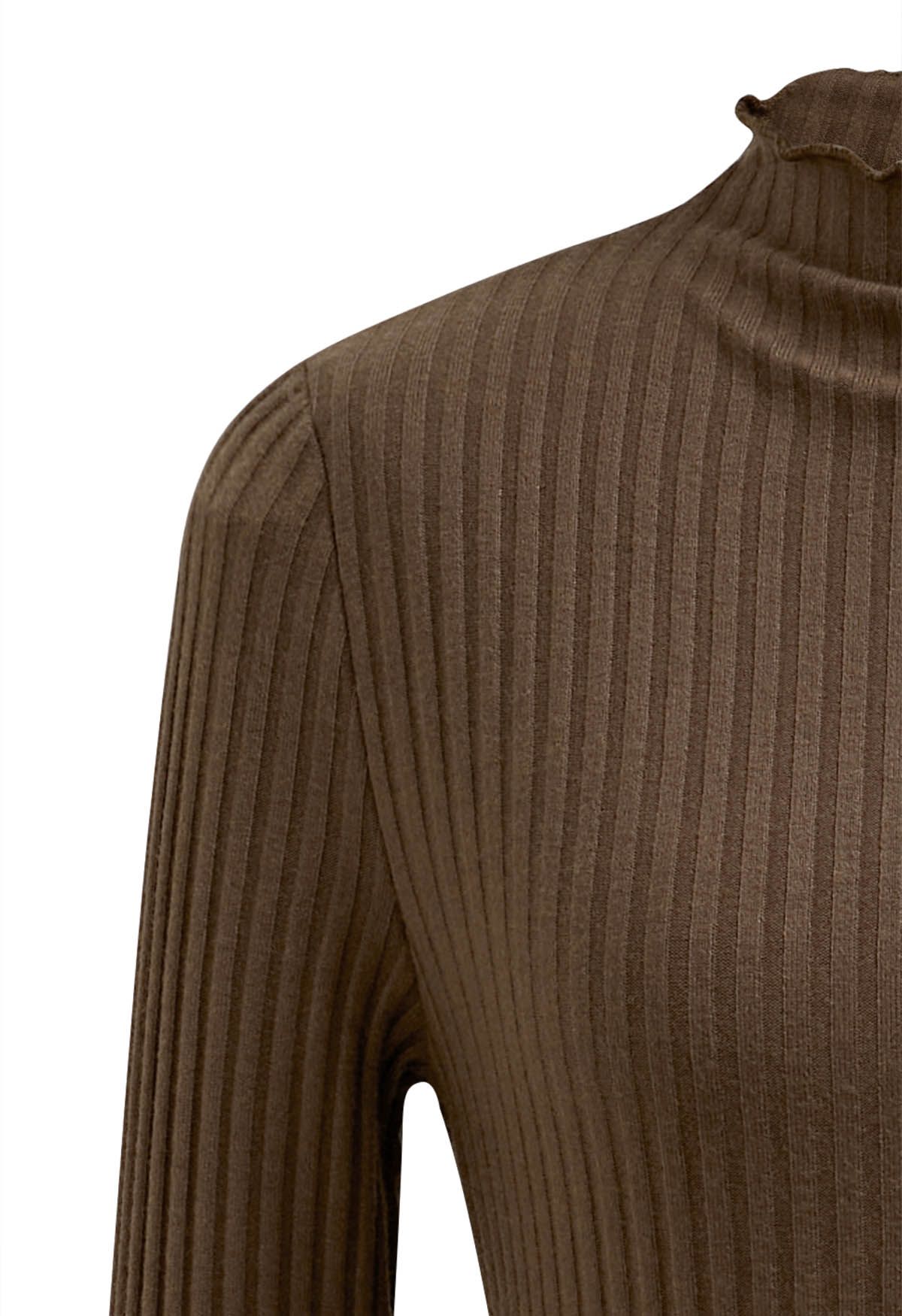 Lettuce Edge Knit Top in Brown