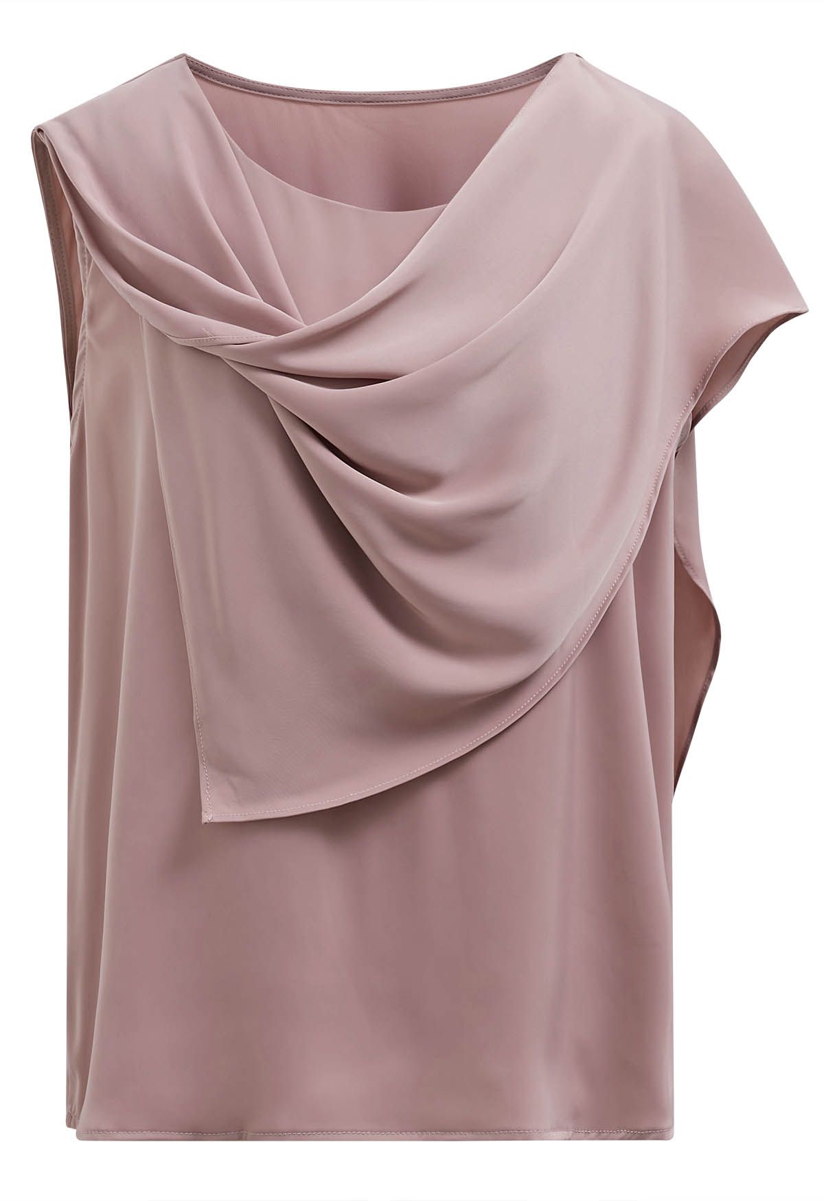 Satin Asymmetric Drape Sleeveless Top