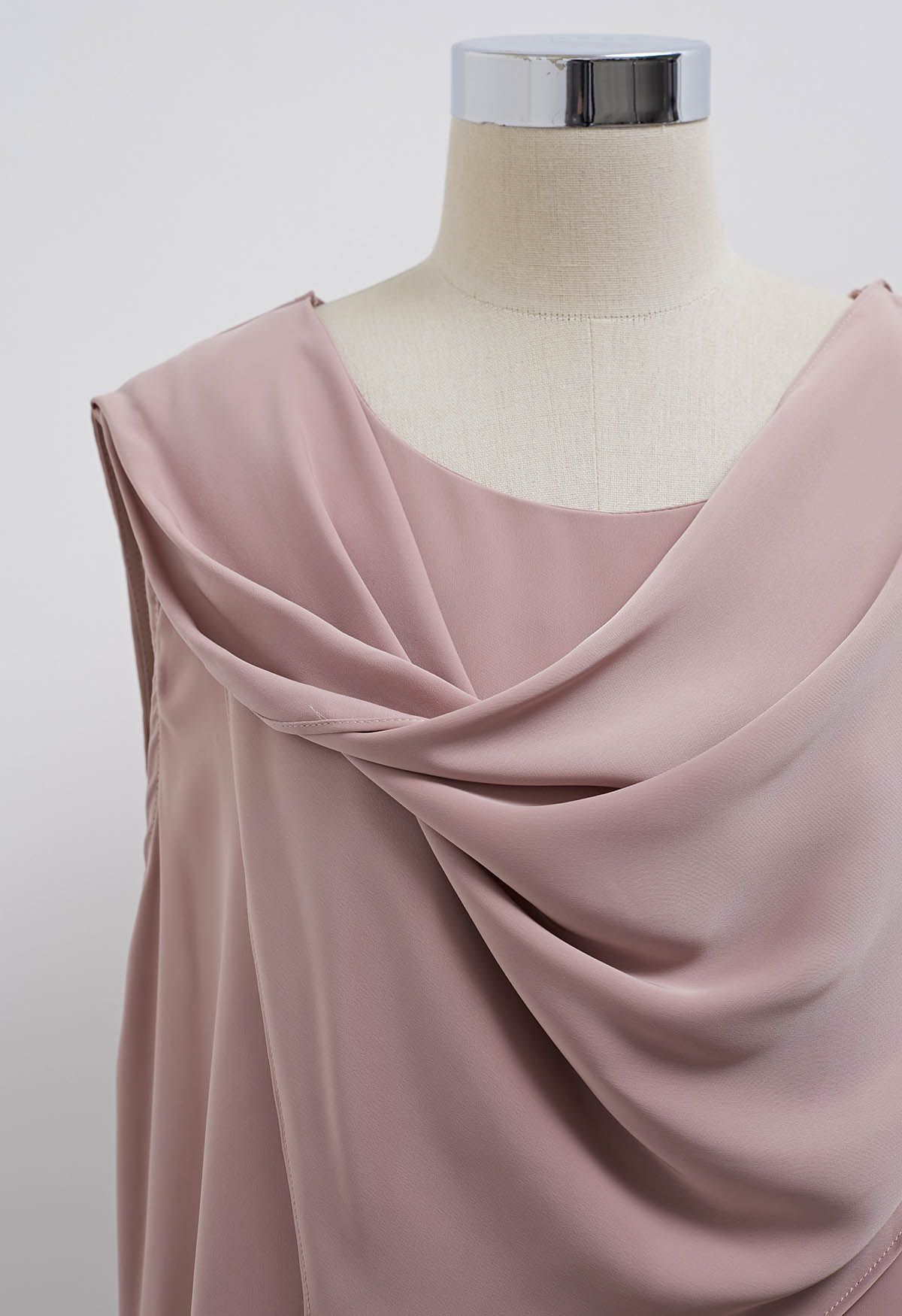 Satin Asymmetric Drape Sleeveless Top