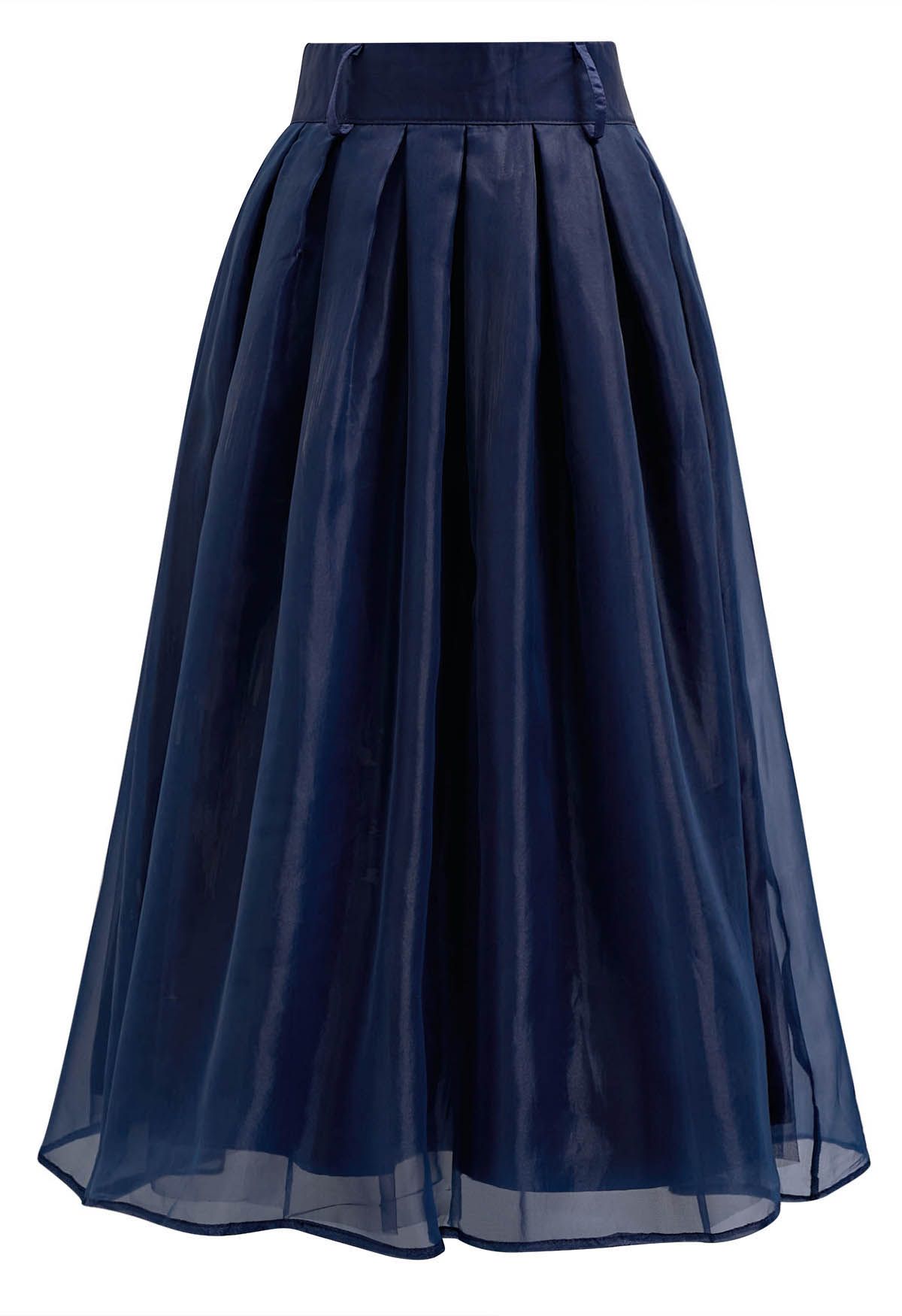 Organza Overlay Pleated Midi Skirt